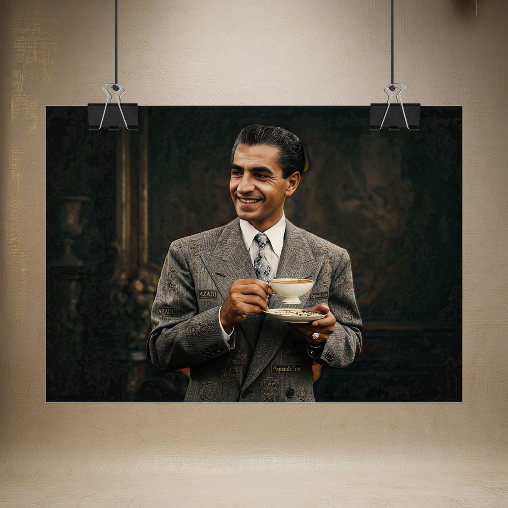 The Gentleman "Shah" of Iran is Drinking Tea, Digital Art Poster — Rolled Art Print