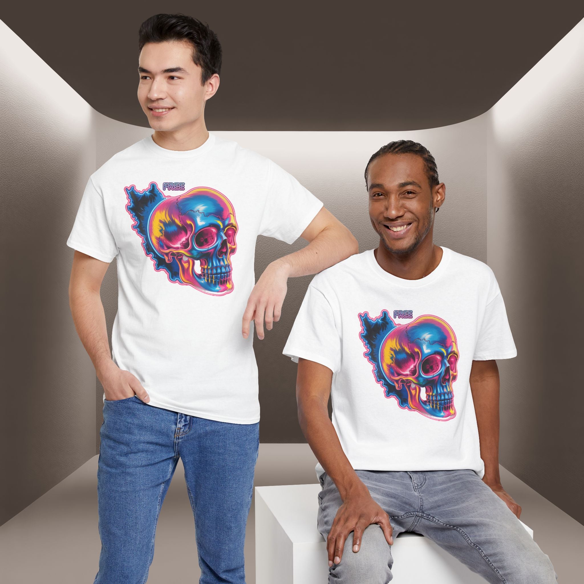 Neon Skull in Iran's map shape T-Shirt — Premium Quality