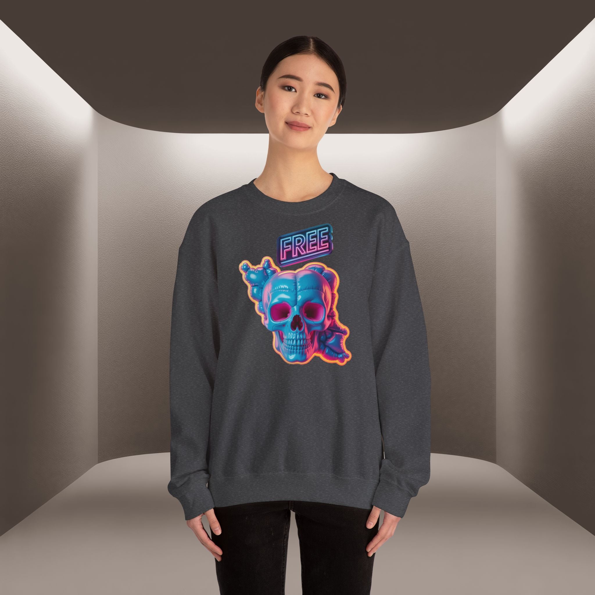 Neon Skull, shape of Iran's Map with 'FREE' sign Sweatshirt- Uniaex, Premium Quality