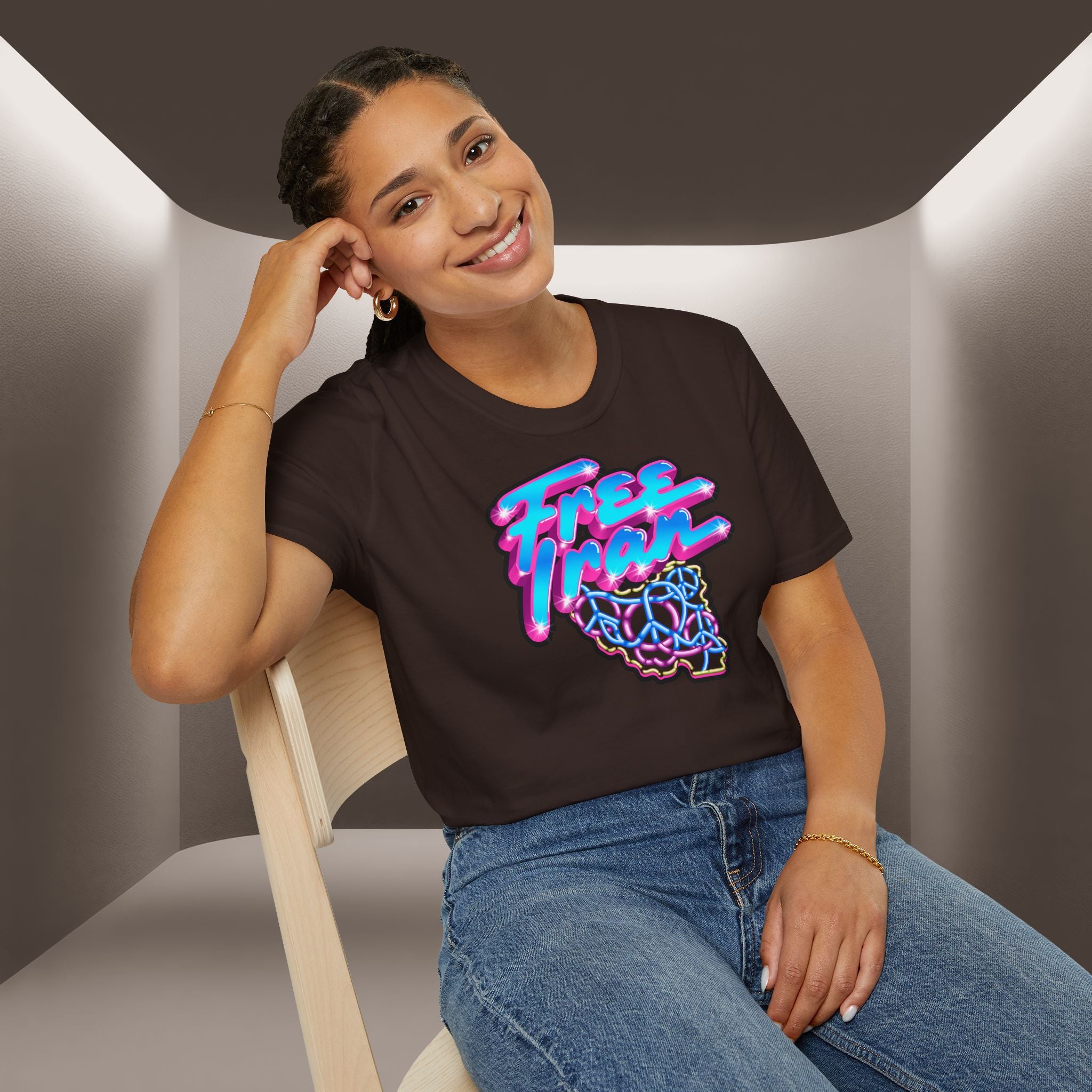 Free Flow California T-Shirt — Retro Neon Peace Sign Graphic