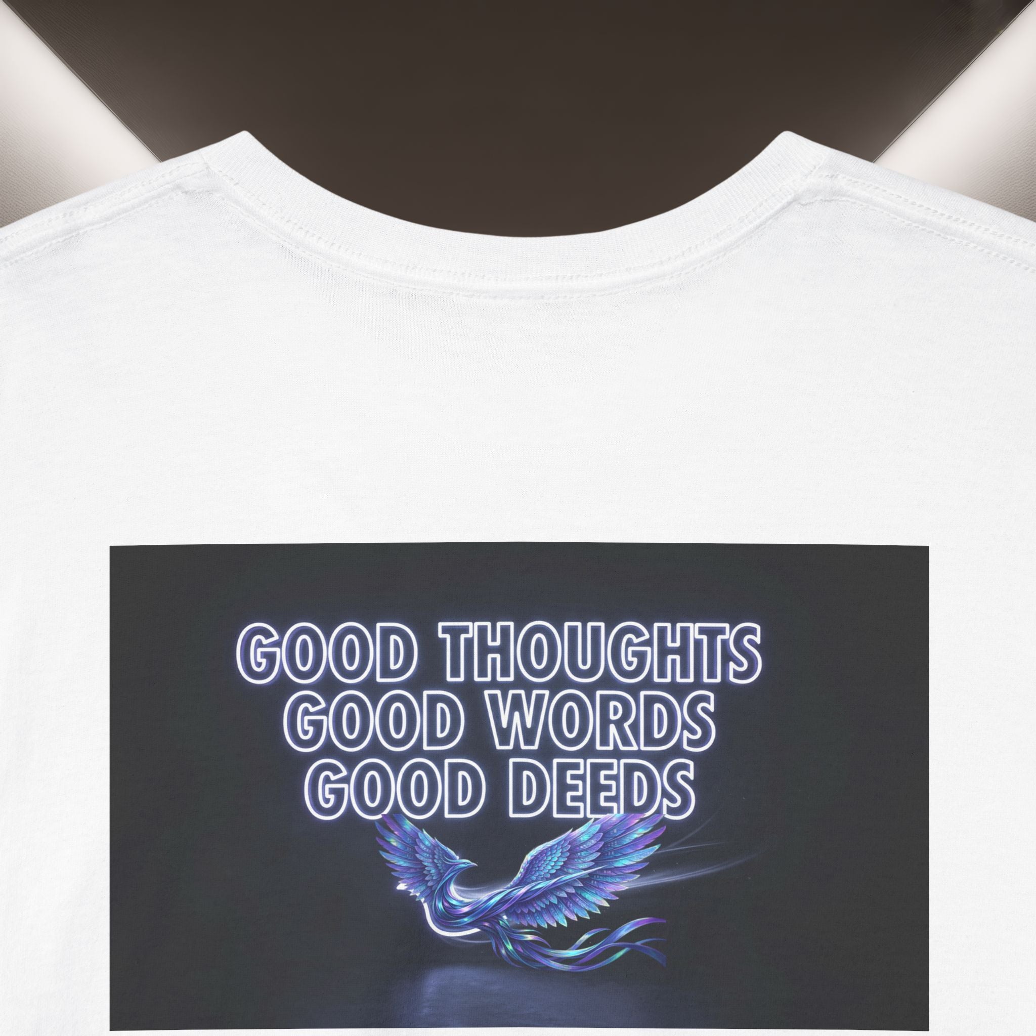 "Woman. Life. Freedom." Unique T-shirt, Unisex. Back: Good Thoughts, Good Words, Good Deeds