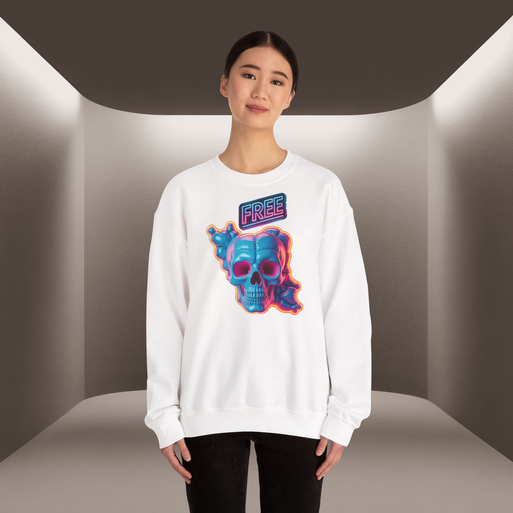 Neon Skull, shape of Iran's Map with 'FREE' sign Sweatshirt- Uniaex, Premium Quality