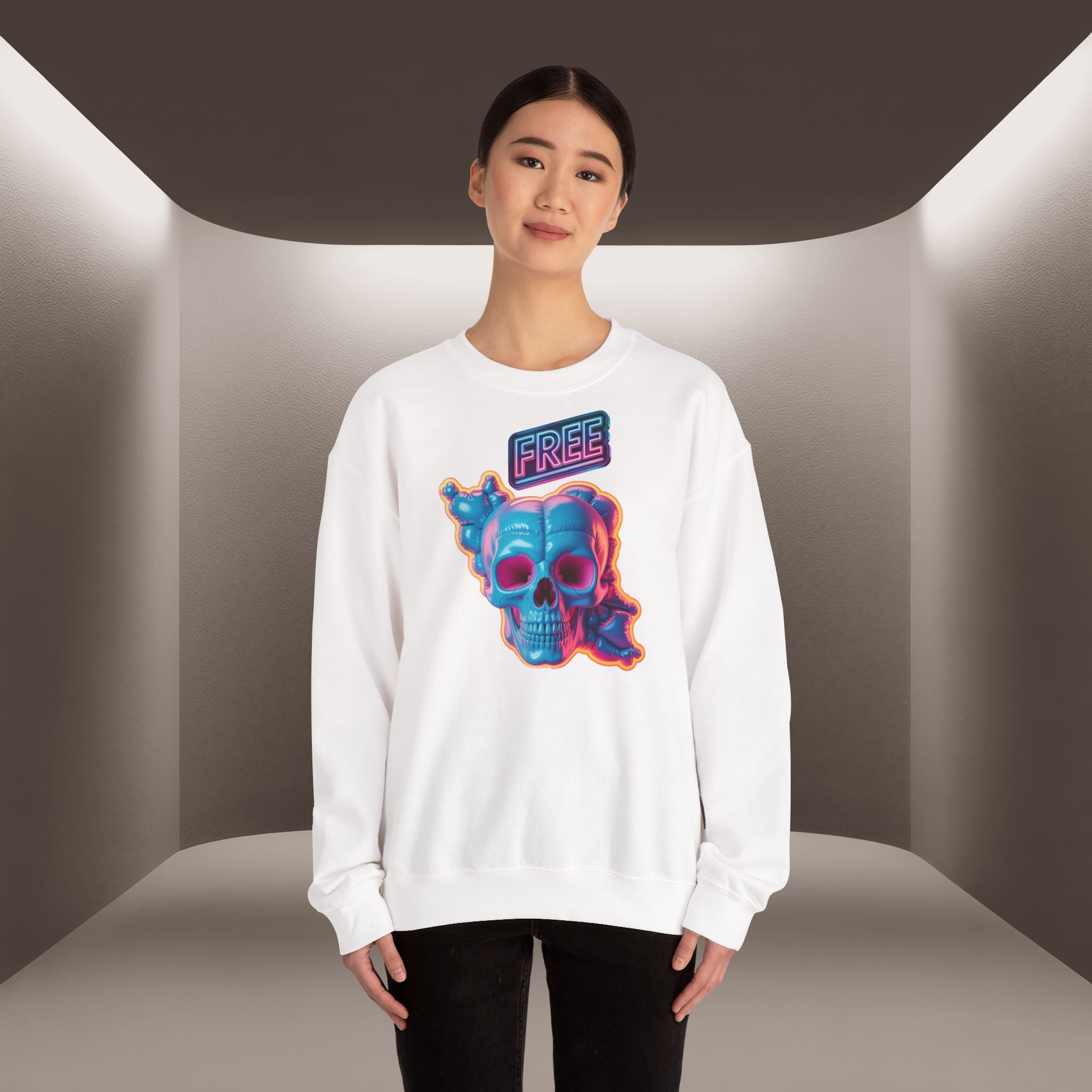 Neon Skull, shape of Iran's Map with 'FREE' sign Sweatshirt- Uniaex, Premium Quality