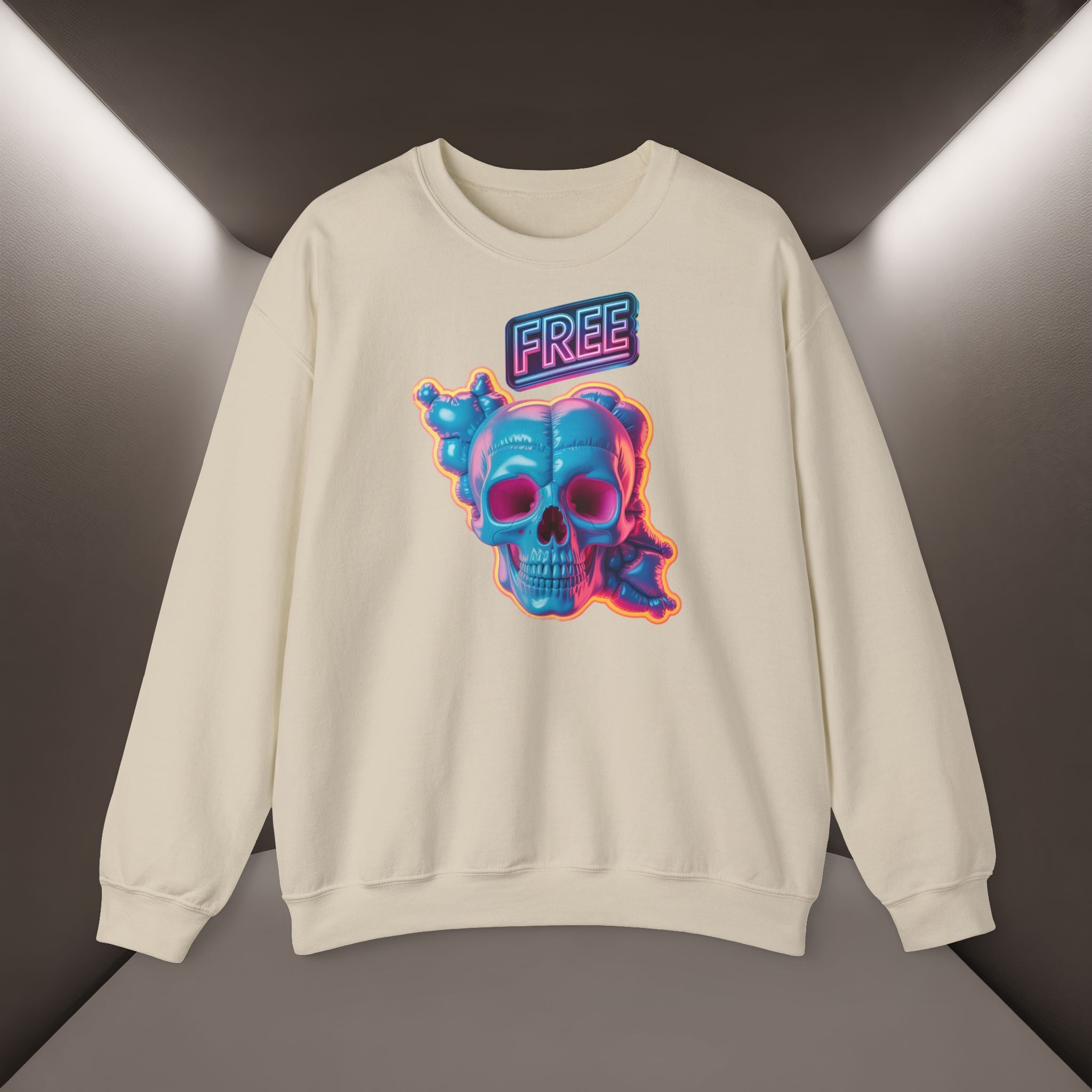 Neon Skull, shape of Iran's Map with 'FREE' sign Sweatshirt- Uniaex, Premium Quality