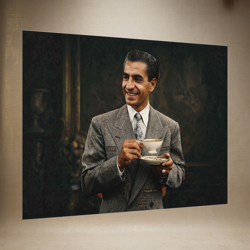 The Gentleman "Shah" of Iran is Drinking Tea, Digital Art Poster — Rolled Art Print