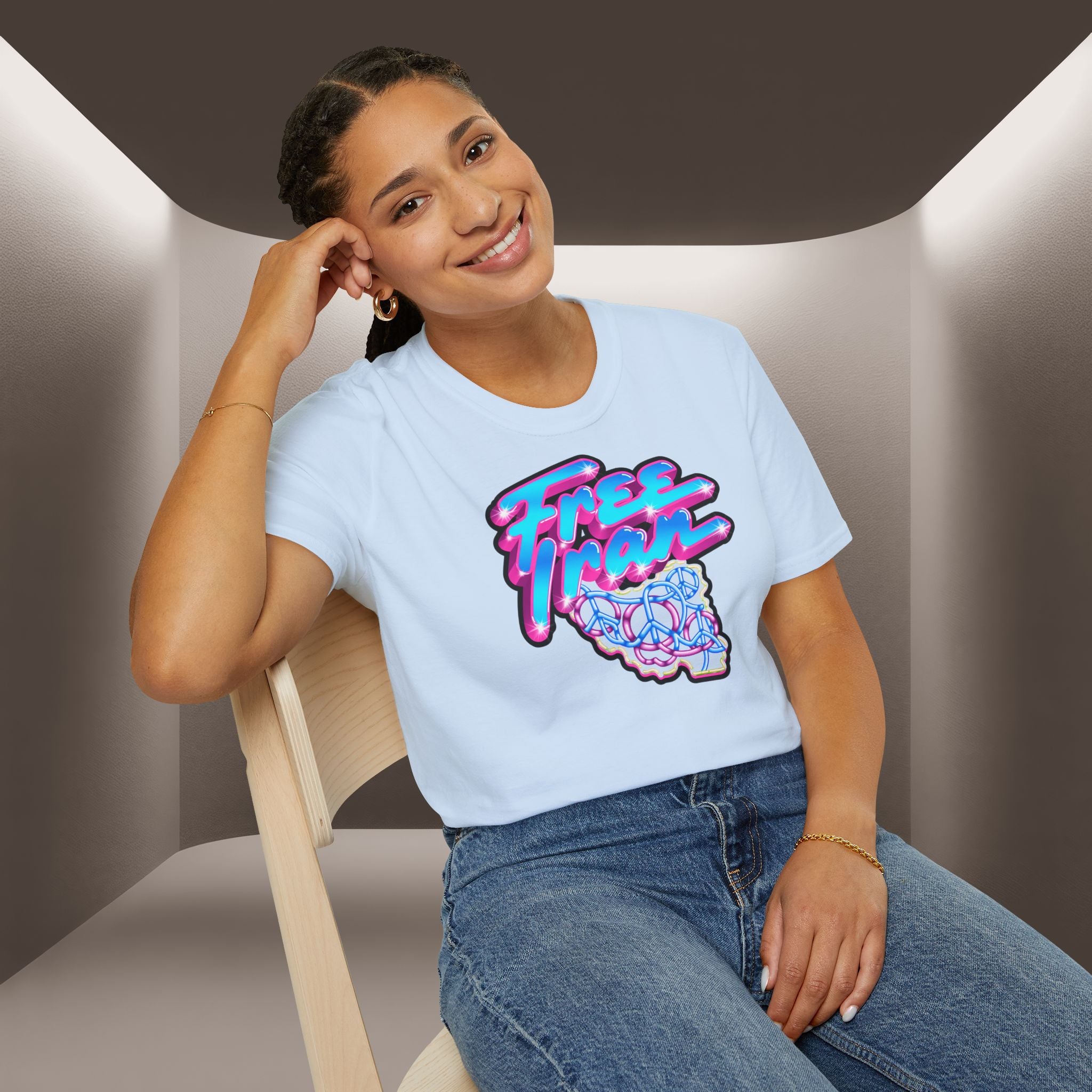 Free Flow California T-Shirt — Retro Neon Peace Sign Graphic