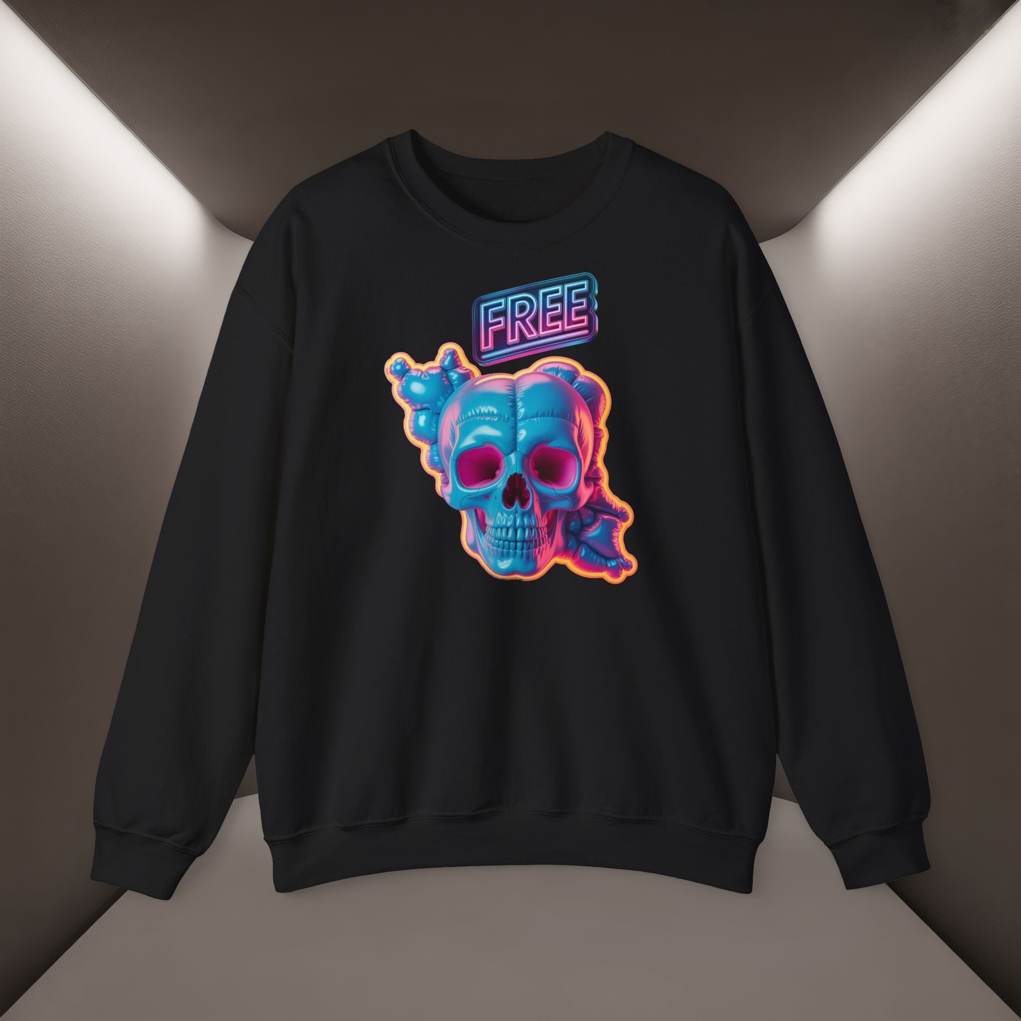 Neon Skull, shape of Iran's Map with 'FREE' sign Sweatshirt- Uniaex, Premium Quality