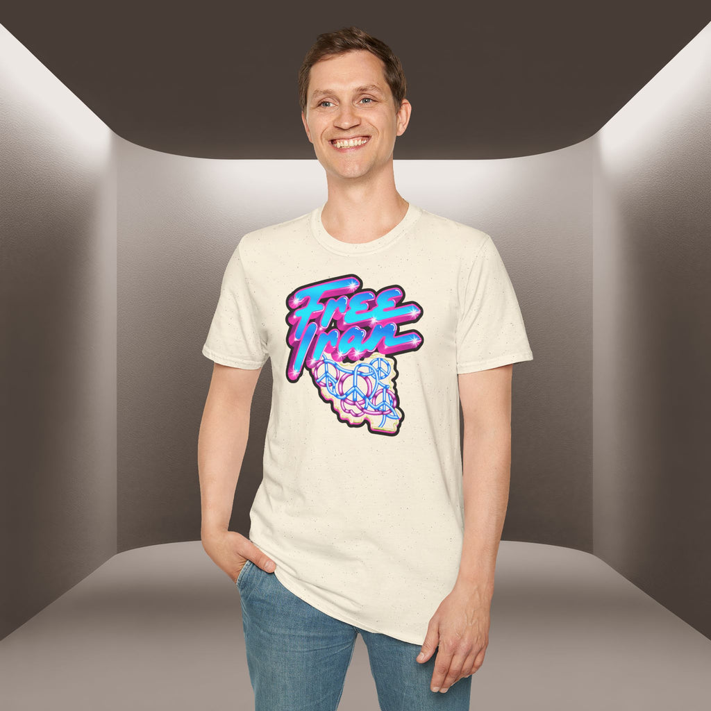 Free Flow California T-Shirt — Retro Neon Peace Sign Graphic