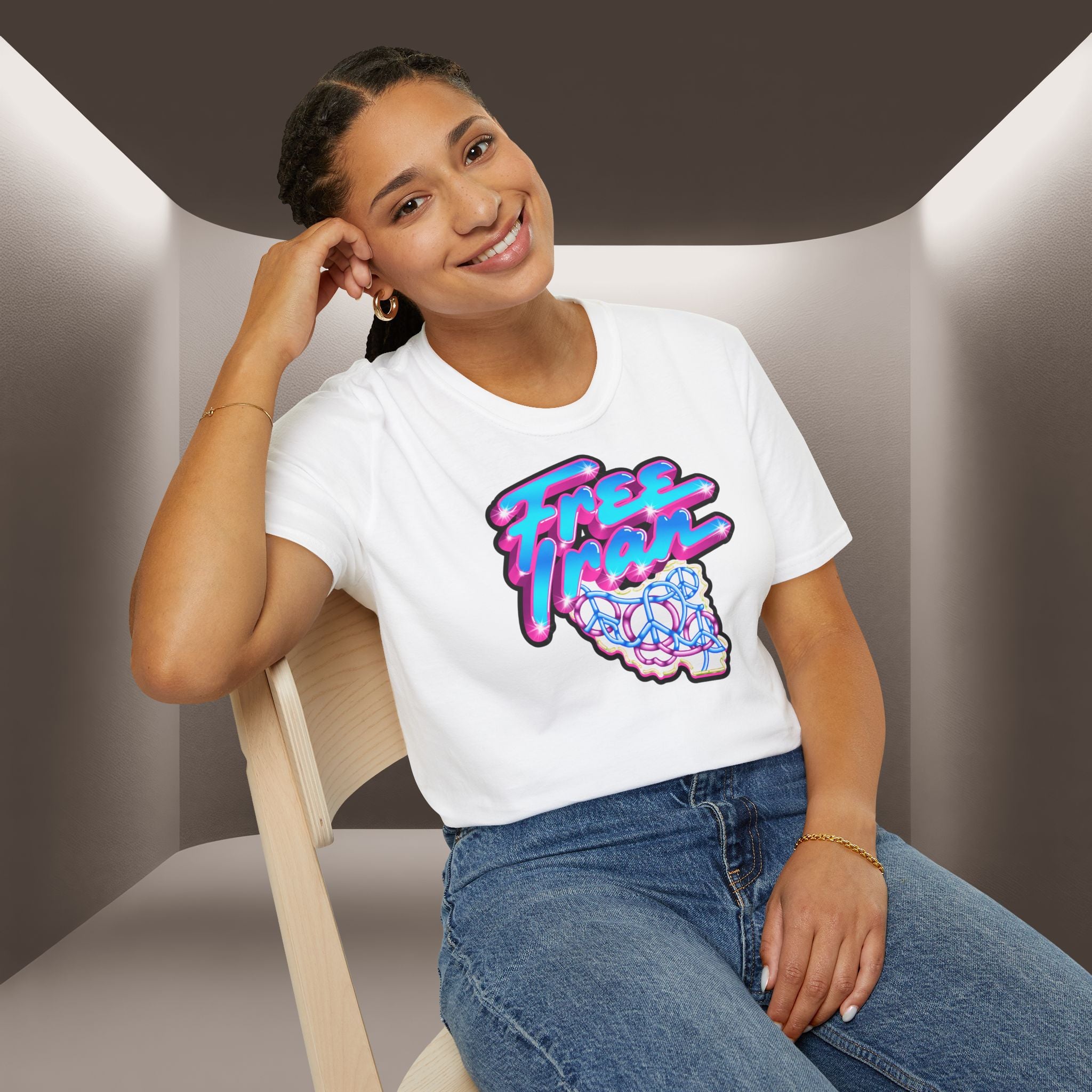 Free Flow California T-Shirt — Retro Neon Peace Sign Graphic