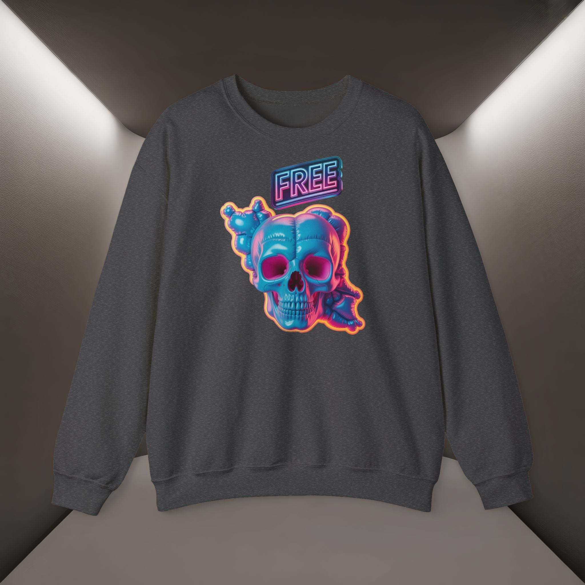 Neon Skull, shape of Iran's Map with 'FREE' sign Sweatshirt- Uniaex, Premium Quality