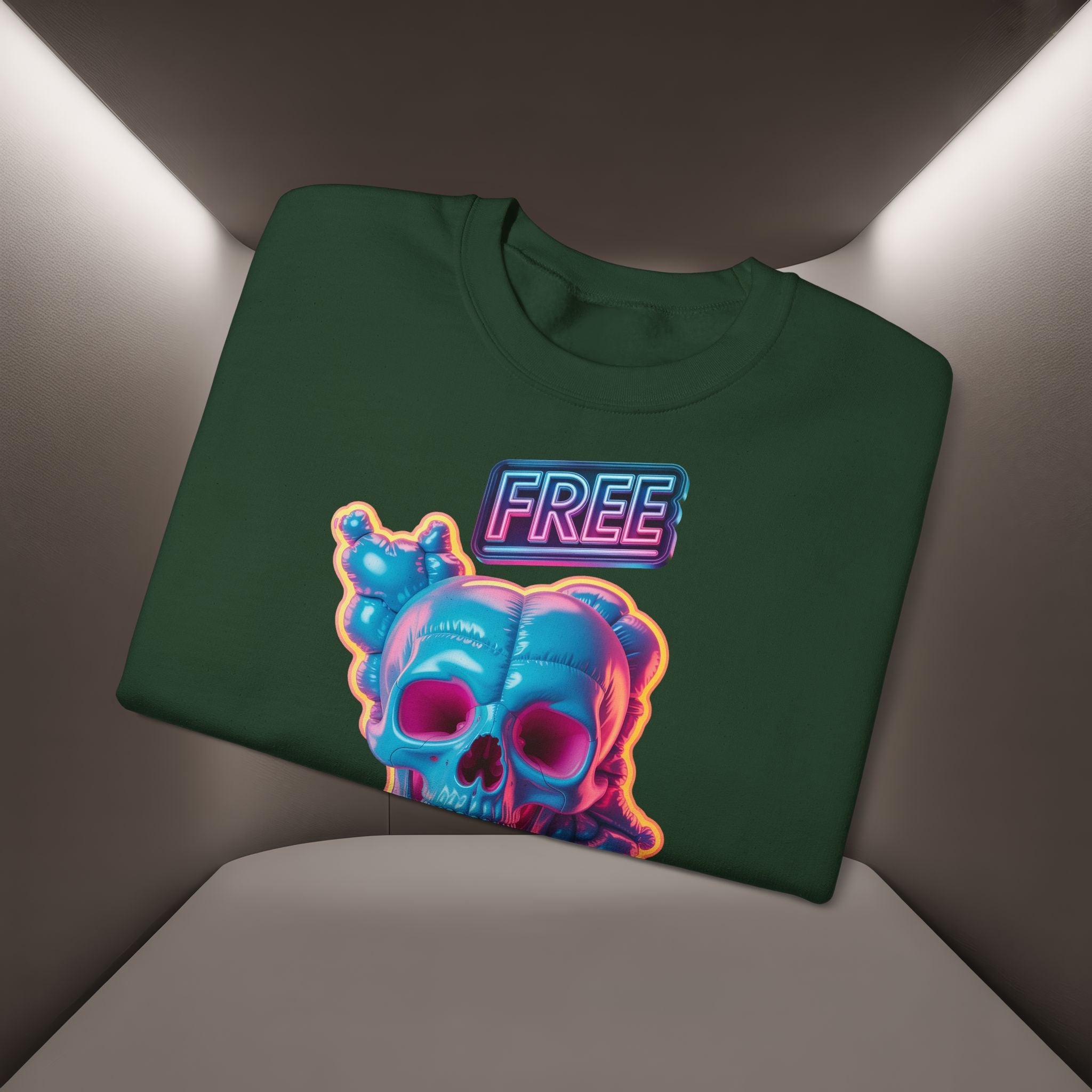 Neon Skull, shape of Iran's Map with 'FREE' sign Sweatshirt- Uniaex, Premium Quality