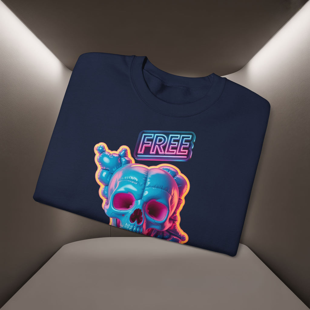 Neon Skull, shape of Iran's Map with 'FREE' sign Sweatshirt- Uniaex, Premium Quality