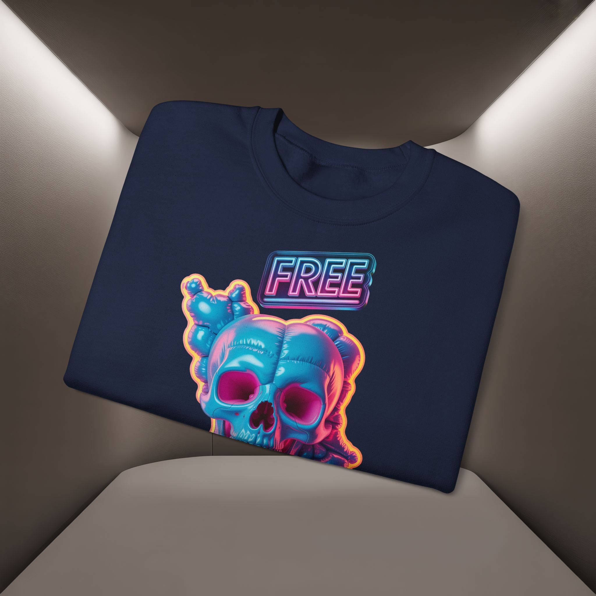 Neon Skull, shape of Iran's Map with 'FREE' sign Sweatshirt- Uniaex, Premium Quality