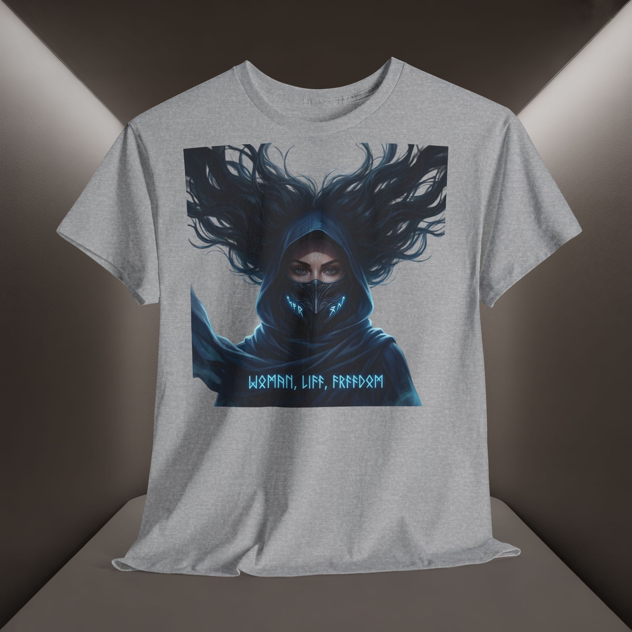 "Woman. Life. Freedom." Unique T-shirt, Unisex. Back: Good Thoughts, Good Words, Good Deeds