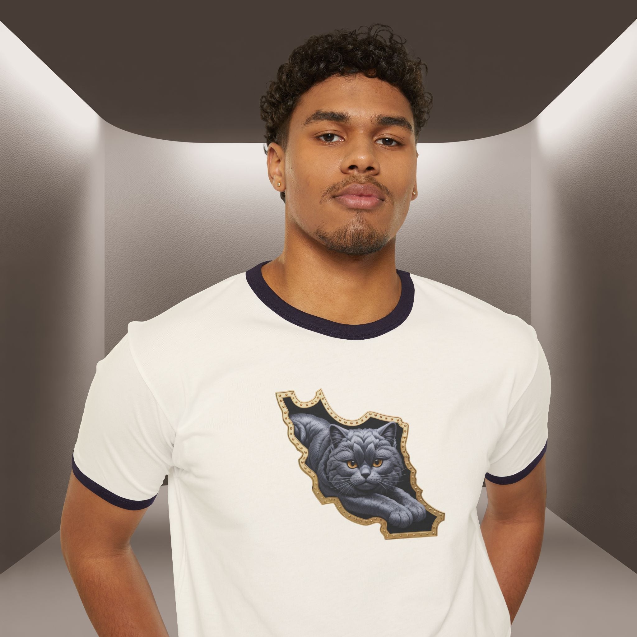 Persian Cat in a Persian Map Unisex Cotton Ringer T-Shirt - Premium quality