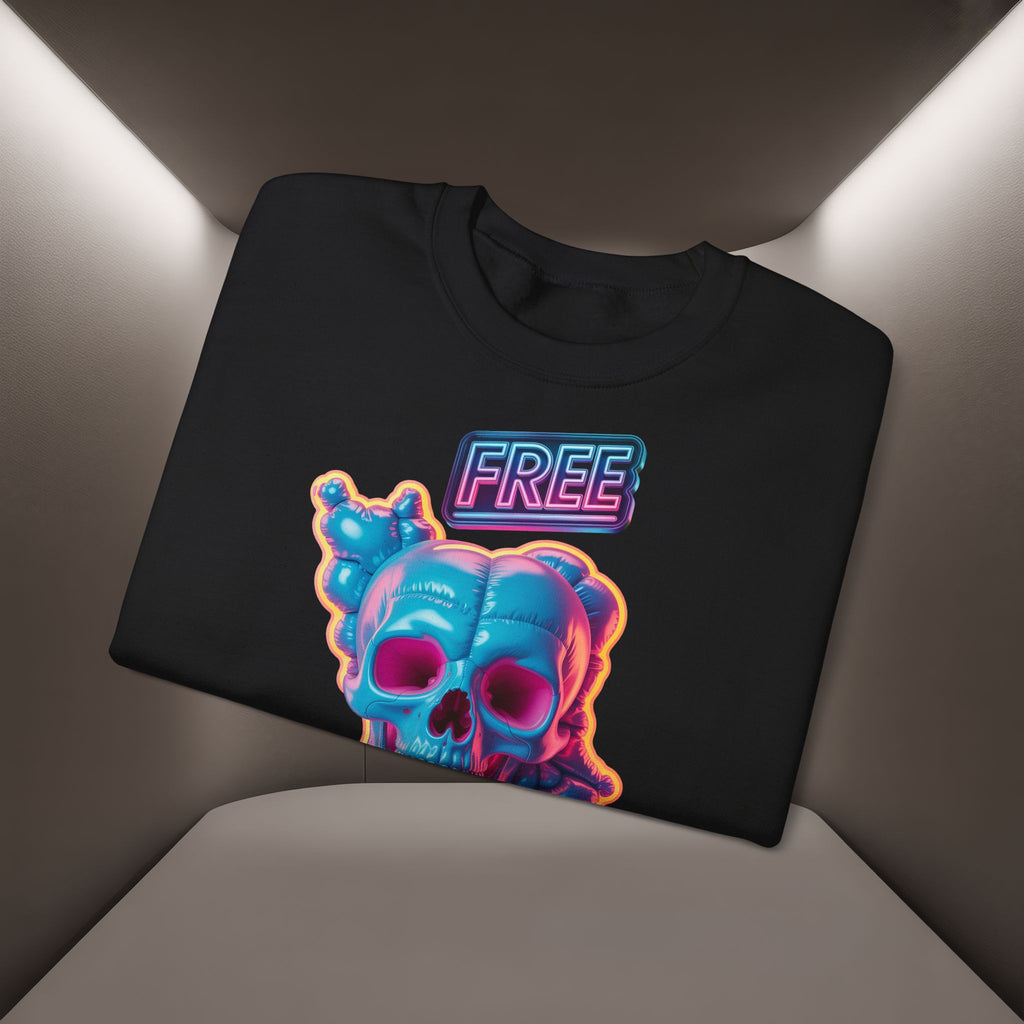 Neon Skull, shape of Iran's Map with 'FREE' sign Sweatshirt- Uniaex, Premium Quality