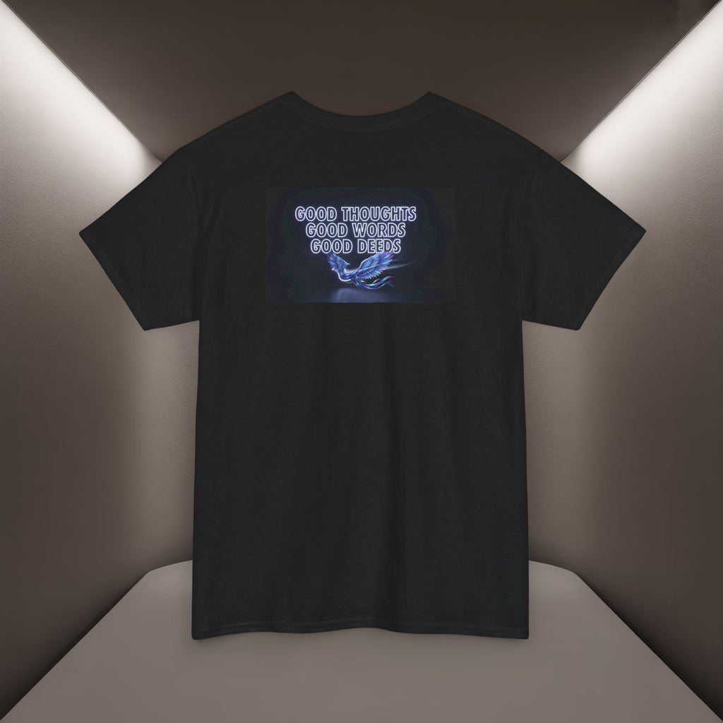 "Woman. Life. Freedom." Unique T-shirt, Unisex. Back: Good Thoughts, Good Words, Good Deeds