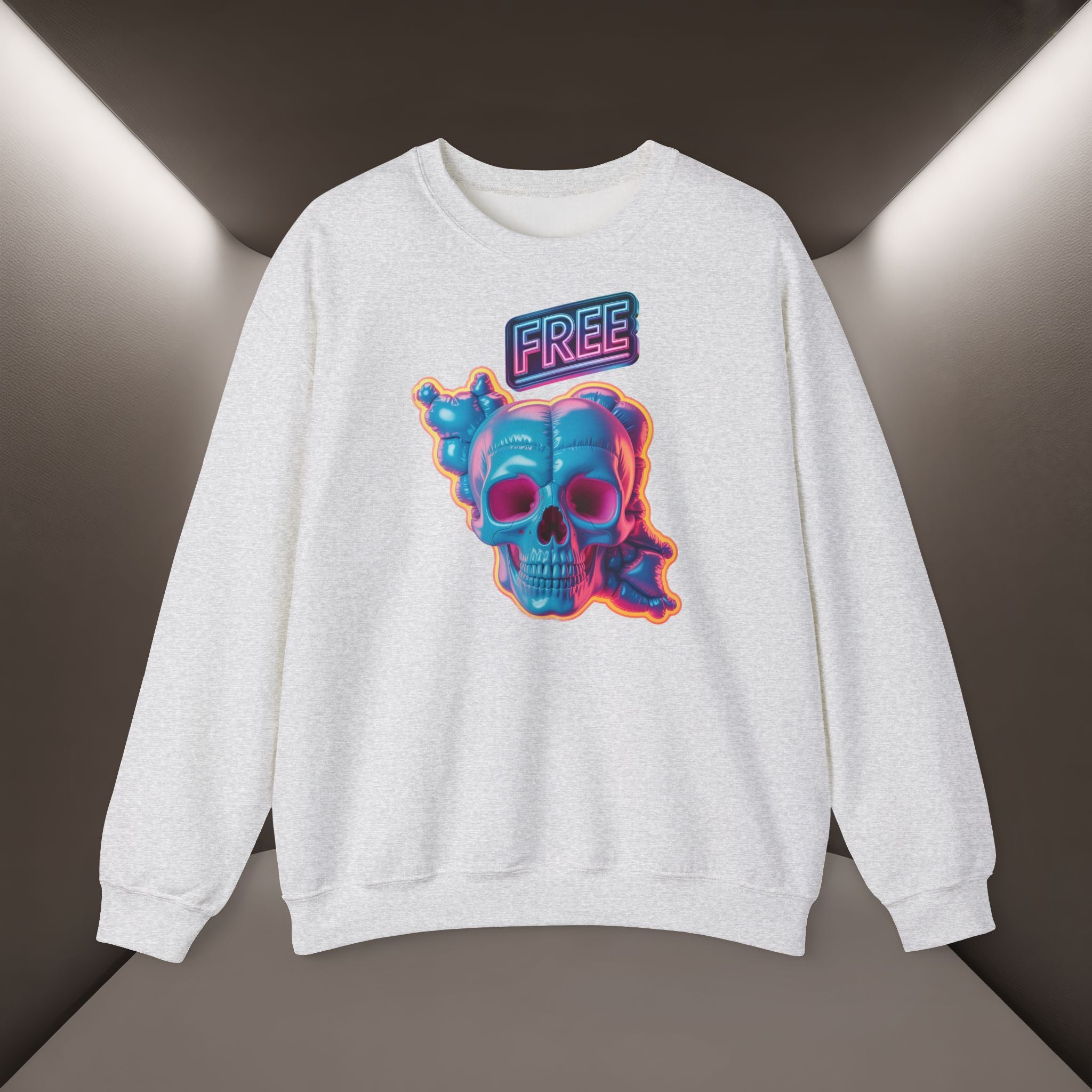 Neon Skull, shape of Iran's Map with 'FREE' sign Sweatshirt- Uniaex, Premium Quality