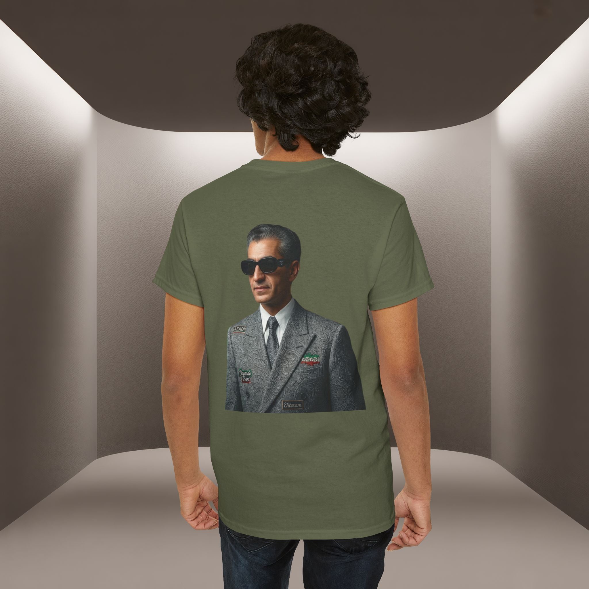 Mohammadreza Pahlavi the former "King" of Iran Portrait —Front: Iran's map patch