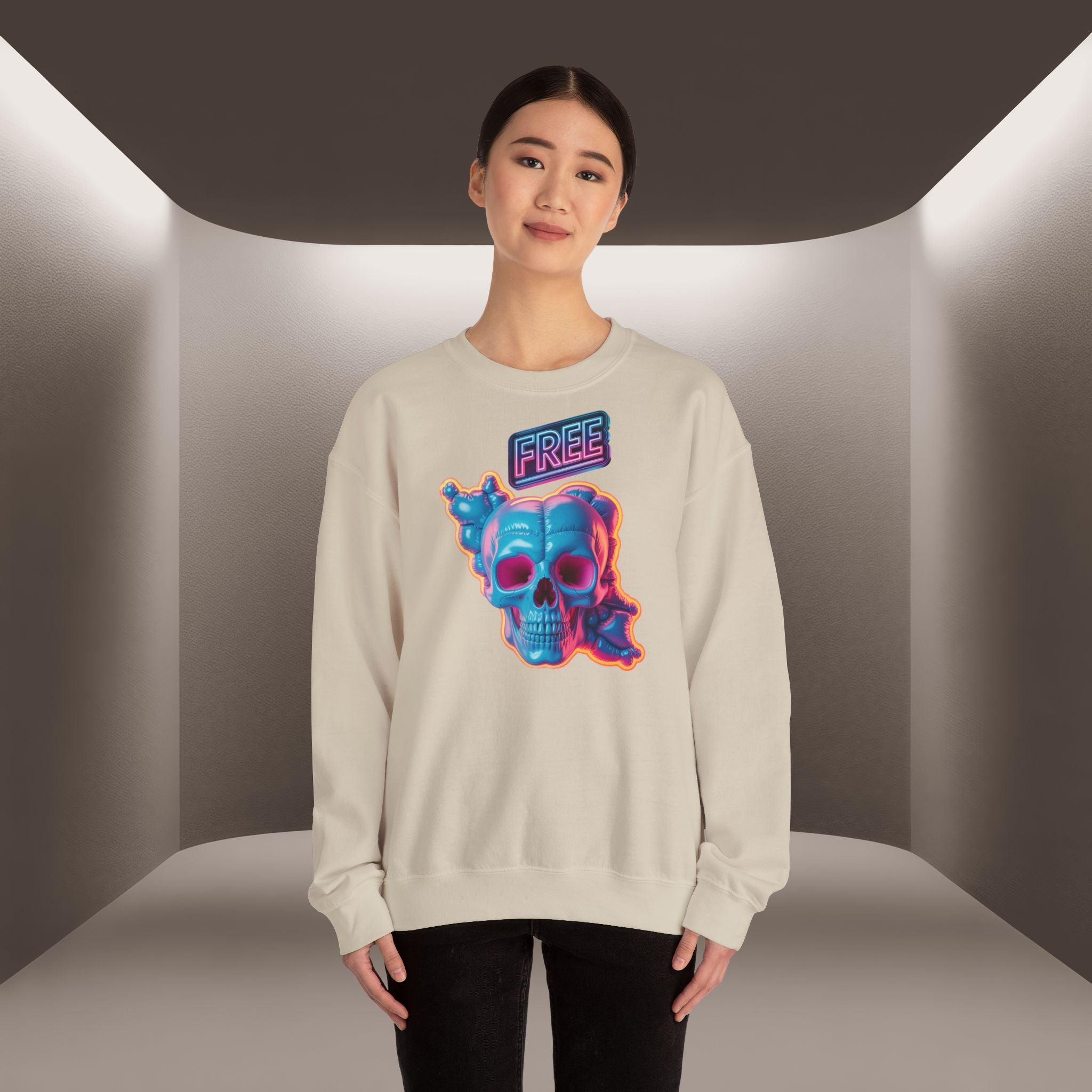 Neon Skull, shape of Iran's Map with 'FREE' sign Sweatshirt- Uniaex, Premium Quality