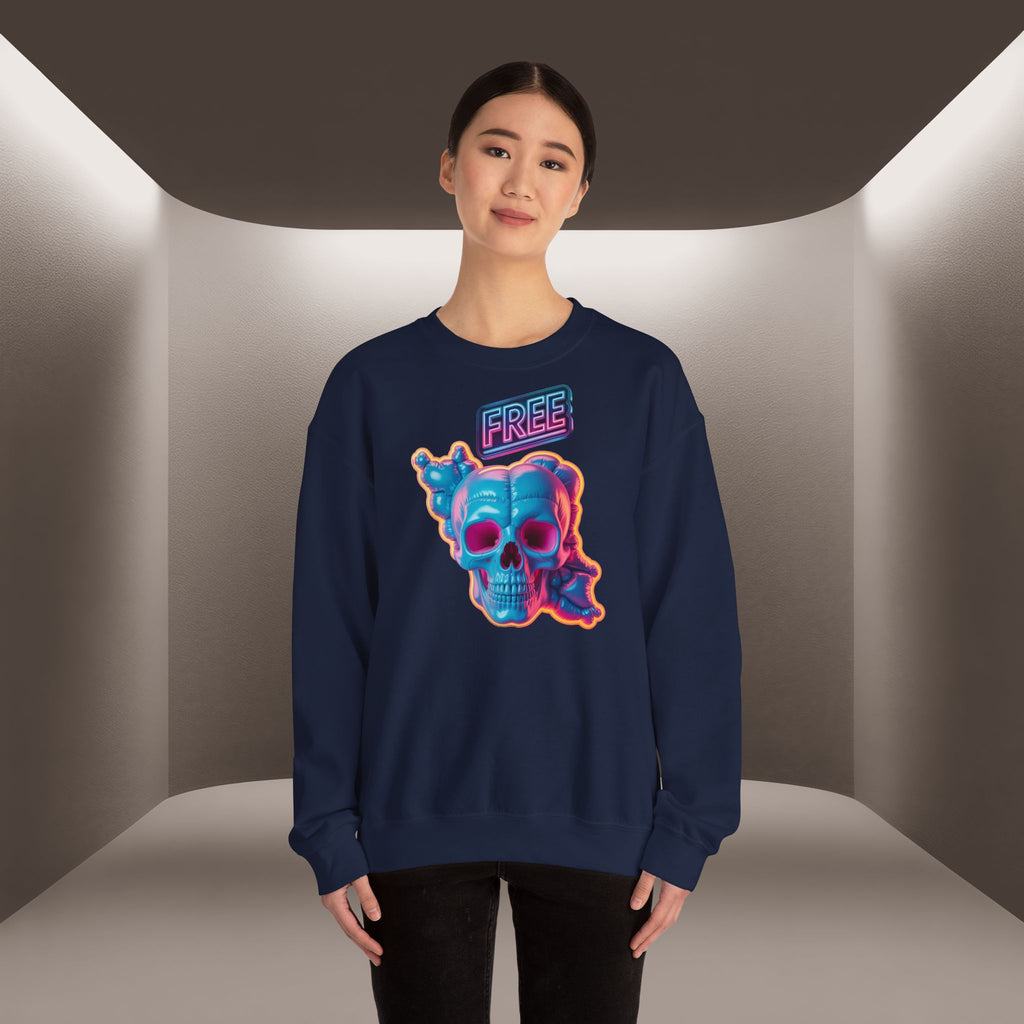 Neon Skull, shape of Iran's Map with 'FREE' sign Sweatshirt- Uniaex, Premium Quality
