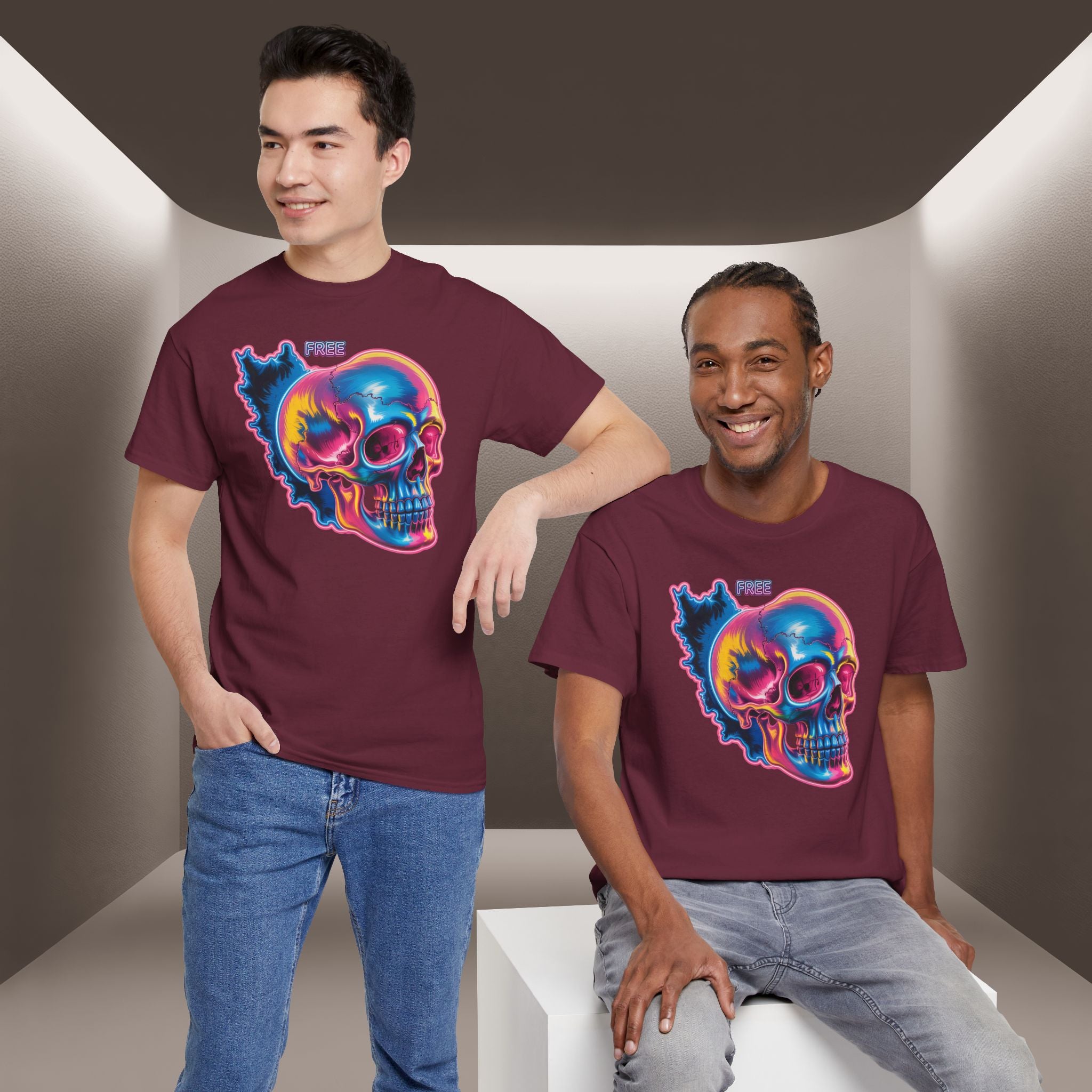 Neon Skull in Iran's map shape T-Shirt — Premium Quality