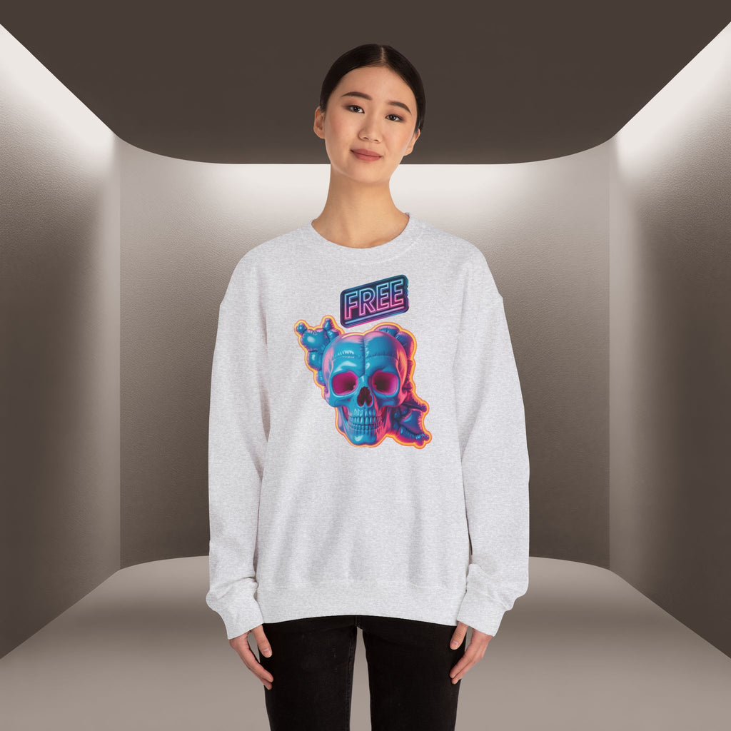 Neon Skull, shape of Iran's Map with 'FREE' sign Sweatshirt- Uniaex, Premium Quality