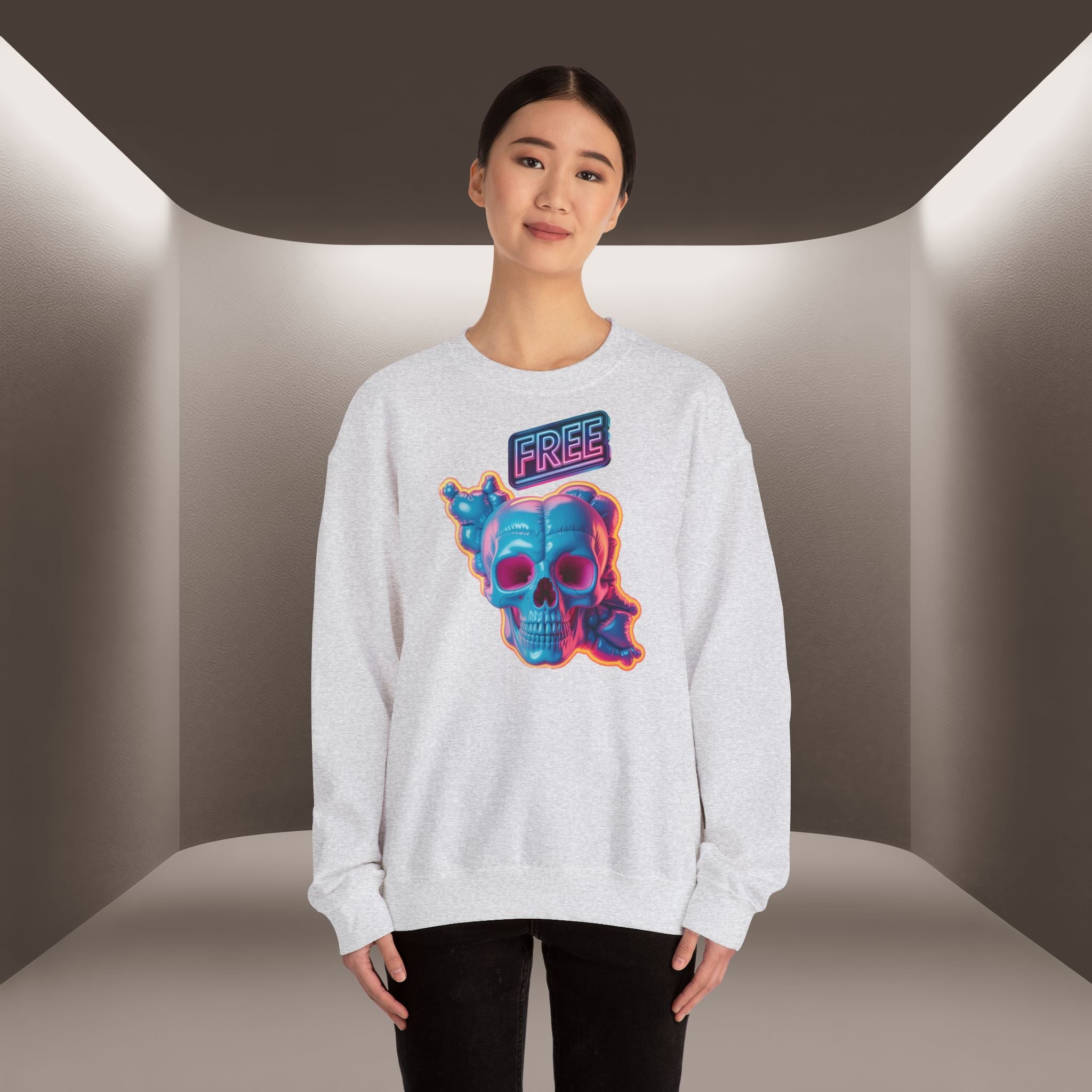 Neon Skull, shape of Iran's Map with 'FREE' sign Sweatshirt- Uniaex, Premium Quality