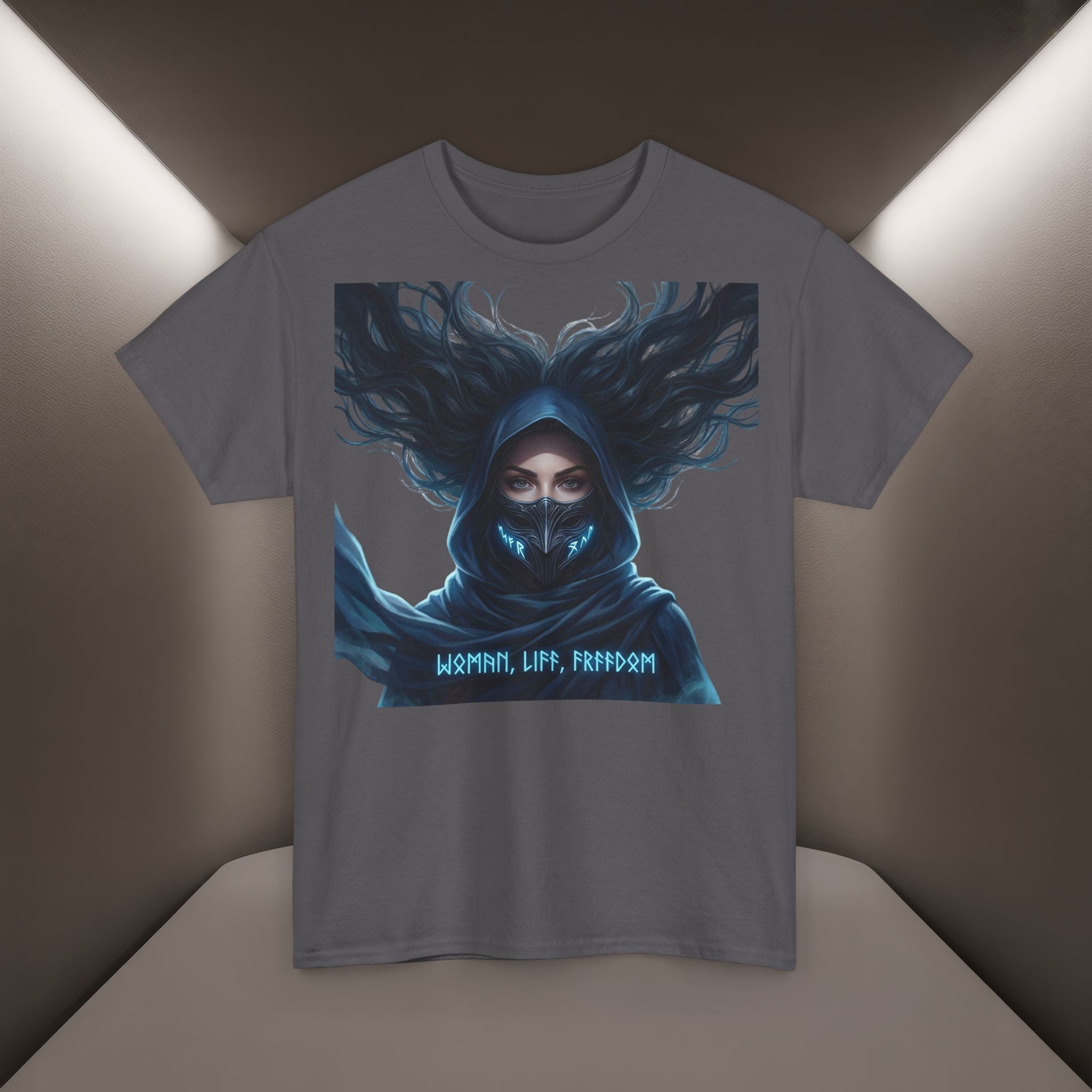 "Woman. Life. Freedom." Unique T-shirt, Unisex. Back: Good Thoughts, Good Words, Good Deeds