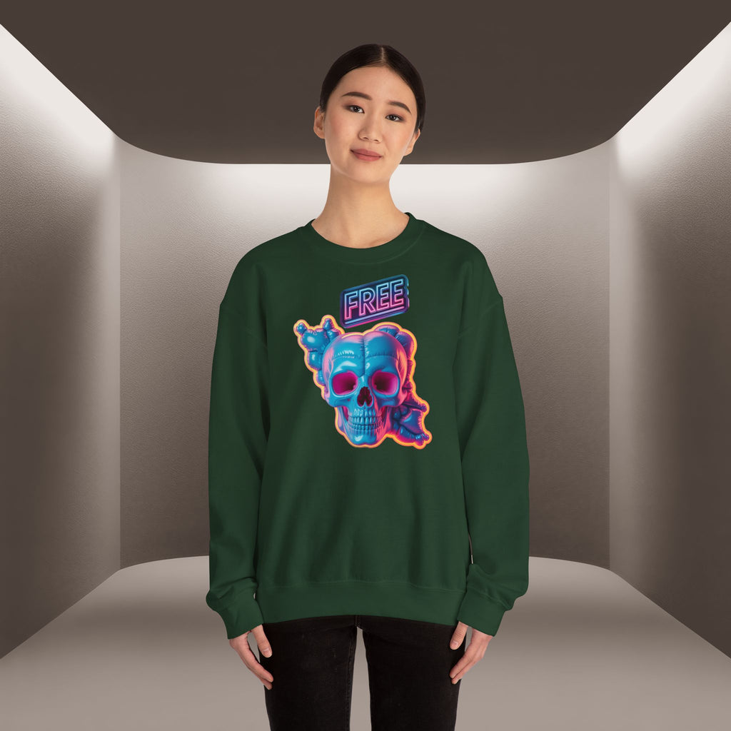 Neon Skull, shape of Iran's Map with 'FREE' sign Sweatshirt- Uniaex, Premium Quality