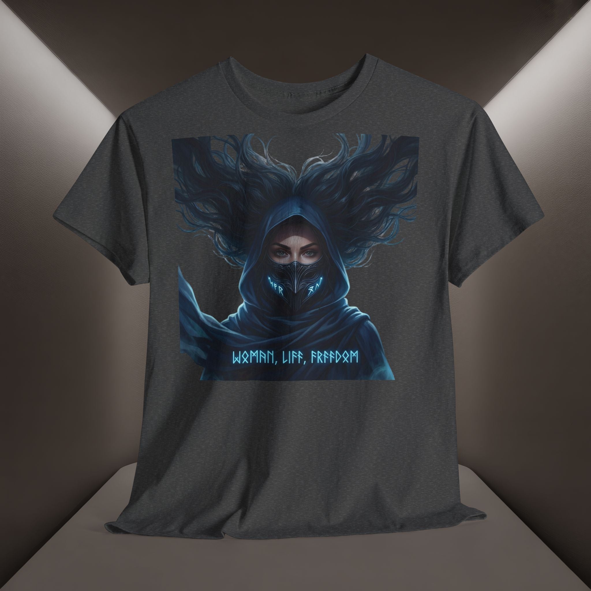 "Woman. Life. Freedom." Unique T-shirt, Unisex. Back: Good Thoughts, Good Words, Good Deeds