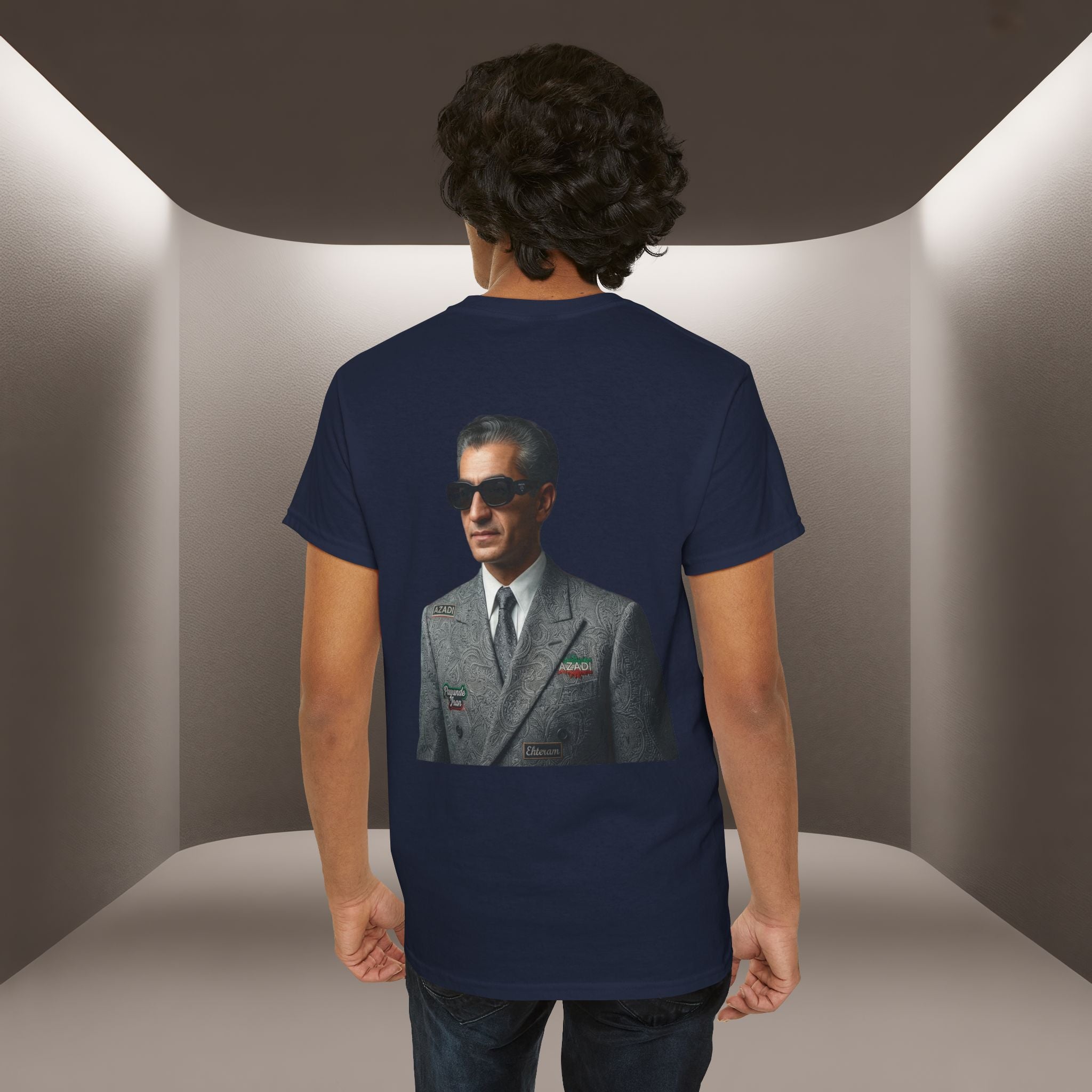 Mohammadreza Pahlavi the former "King" of Iran Portrait —Front: Iran's map patch
