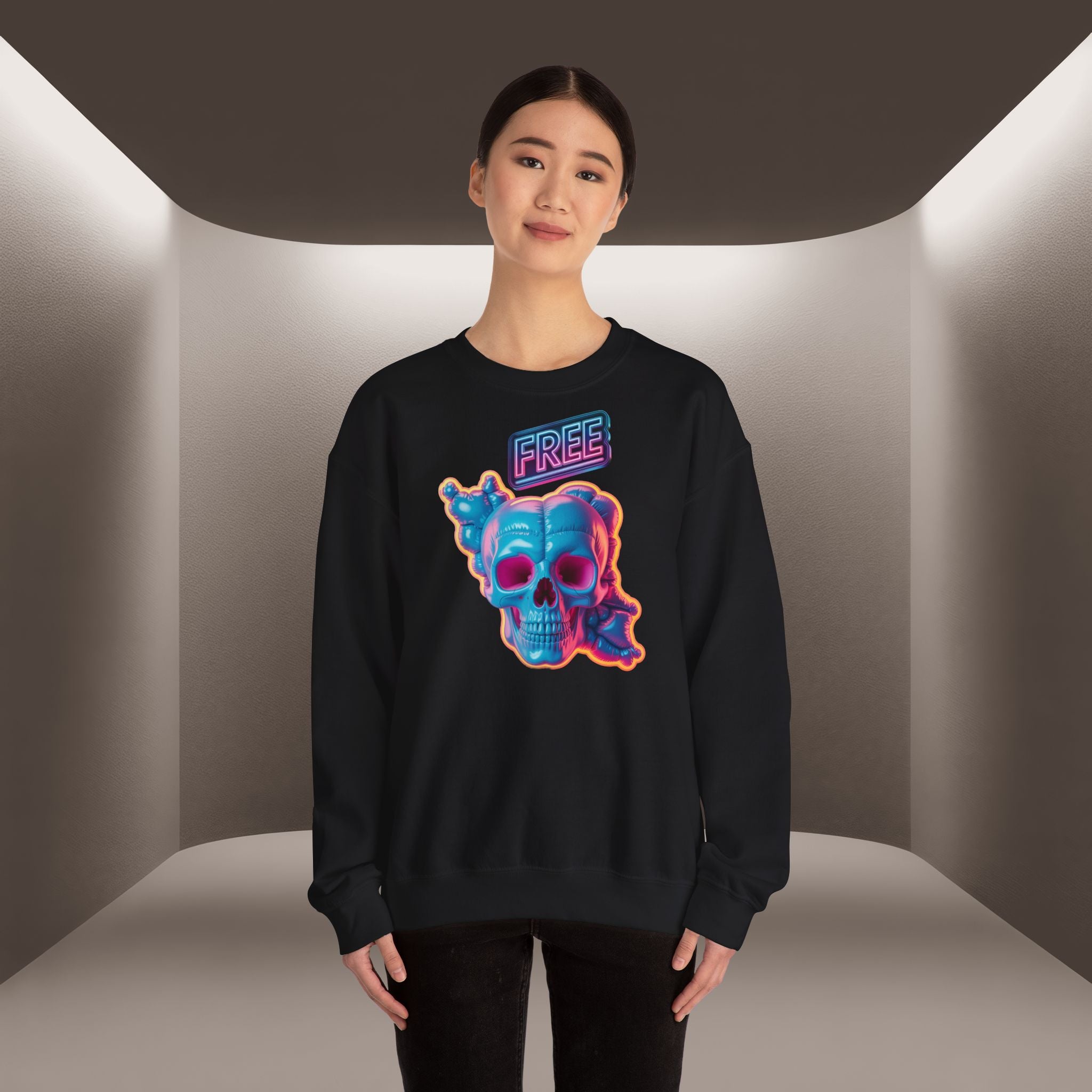 Neon Skull, shape of Iran's Map with 'FREE' sign Sweatshirt- Uniaex, Premium Quality