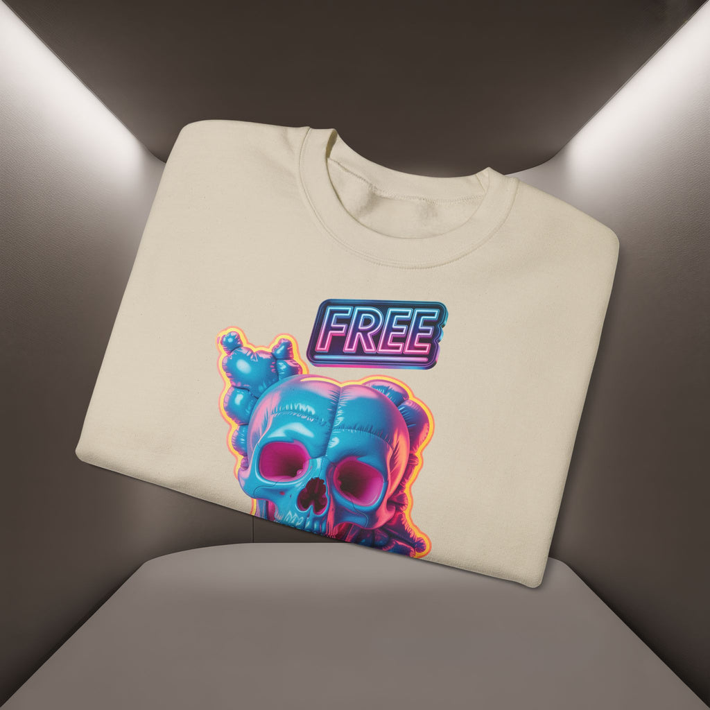 Neon Skull, shape of Iran's Map with 'FREE' sign Sweatshirt- Uniaex, Premium Quality
