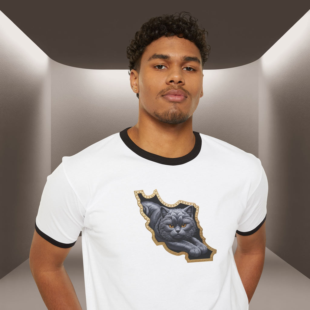 Persian Cat in a Persian Map Unisex Cotton Ringer T-Shirt - Premium quality
