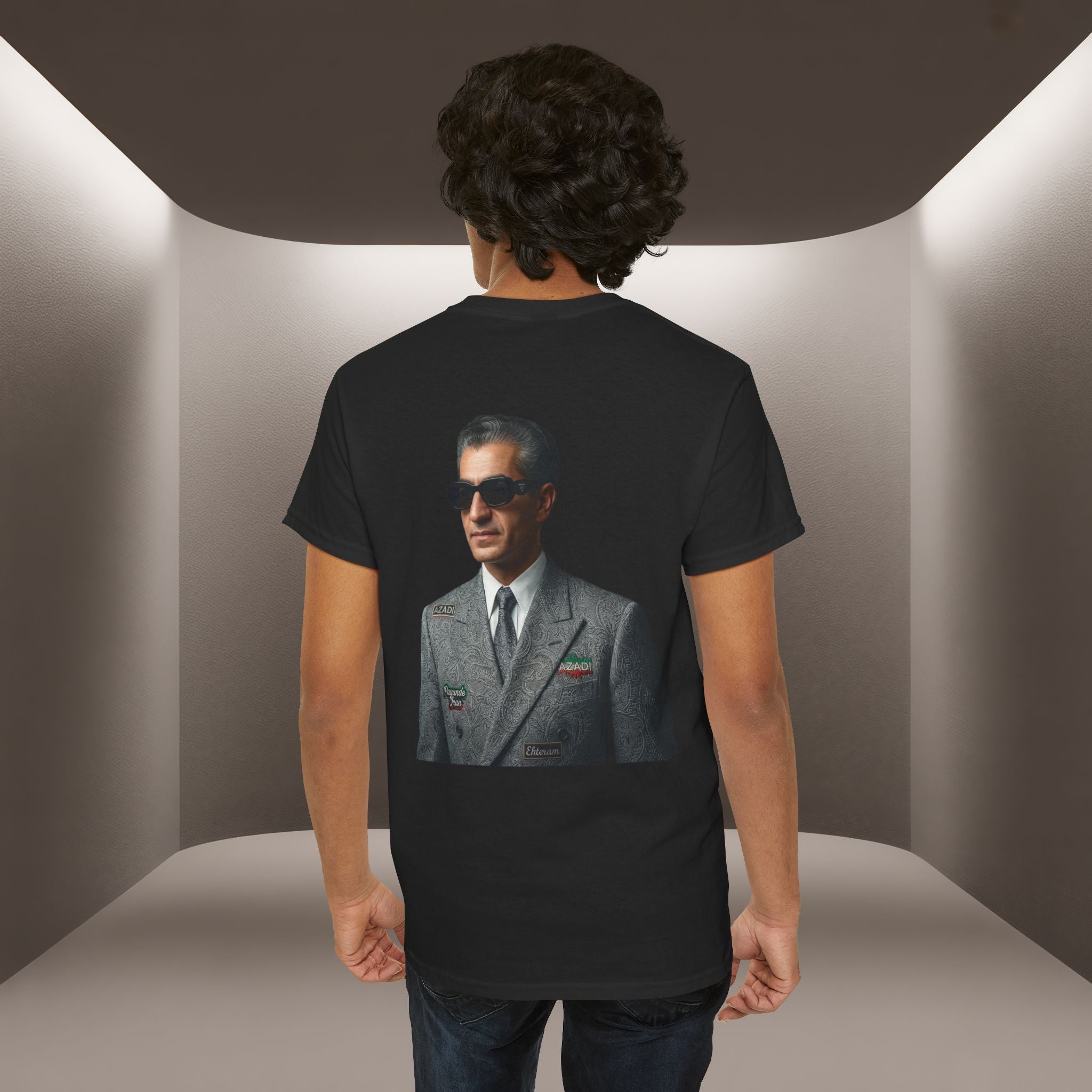 Mohammadreza Pahlavi the former "King" of Iran Portrait —Front: Iran's map patch