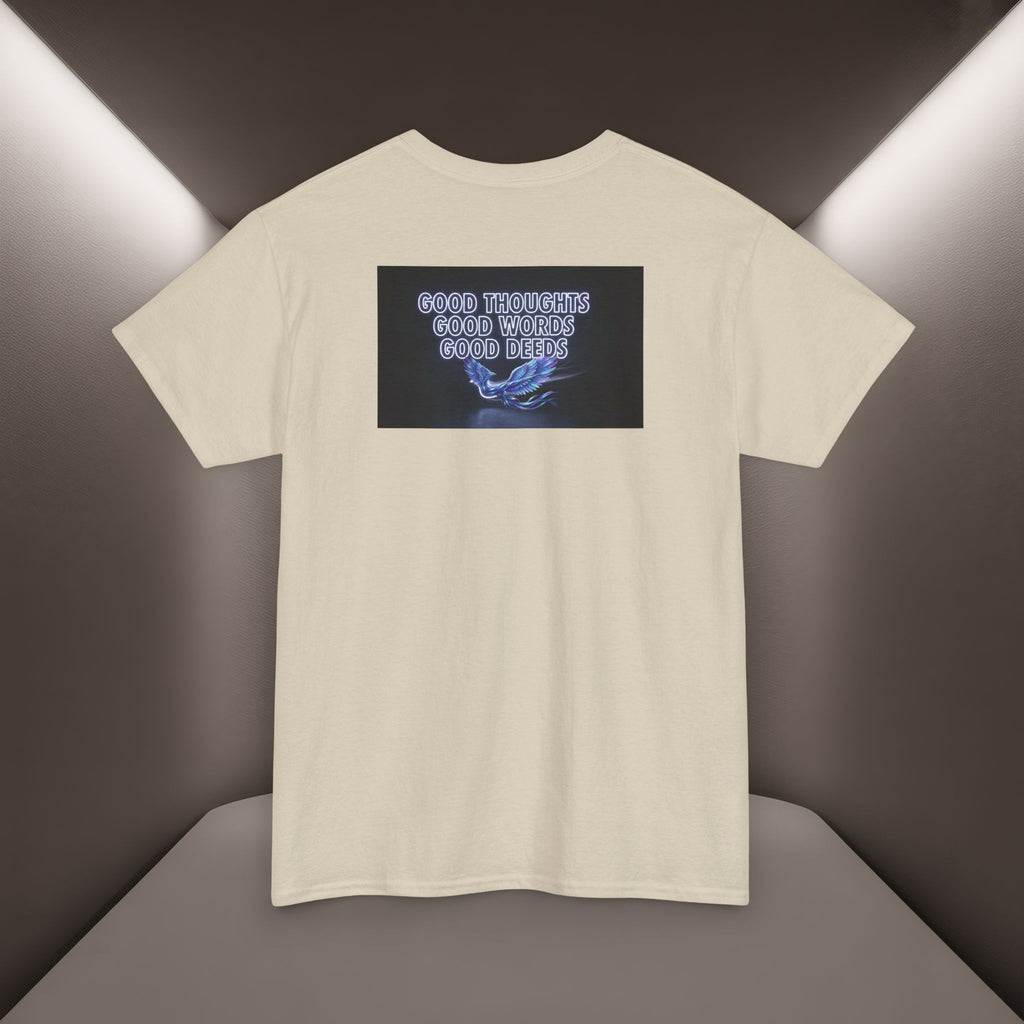 "Woman. Life. Freedom." Unique T-shirt, Unisex. Back: Good Thoughts, Good Words, Good Deeds