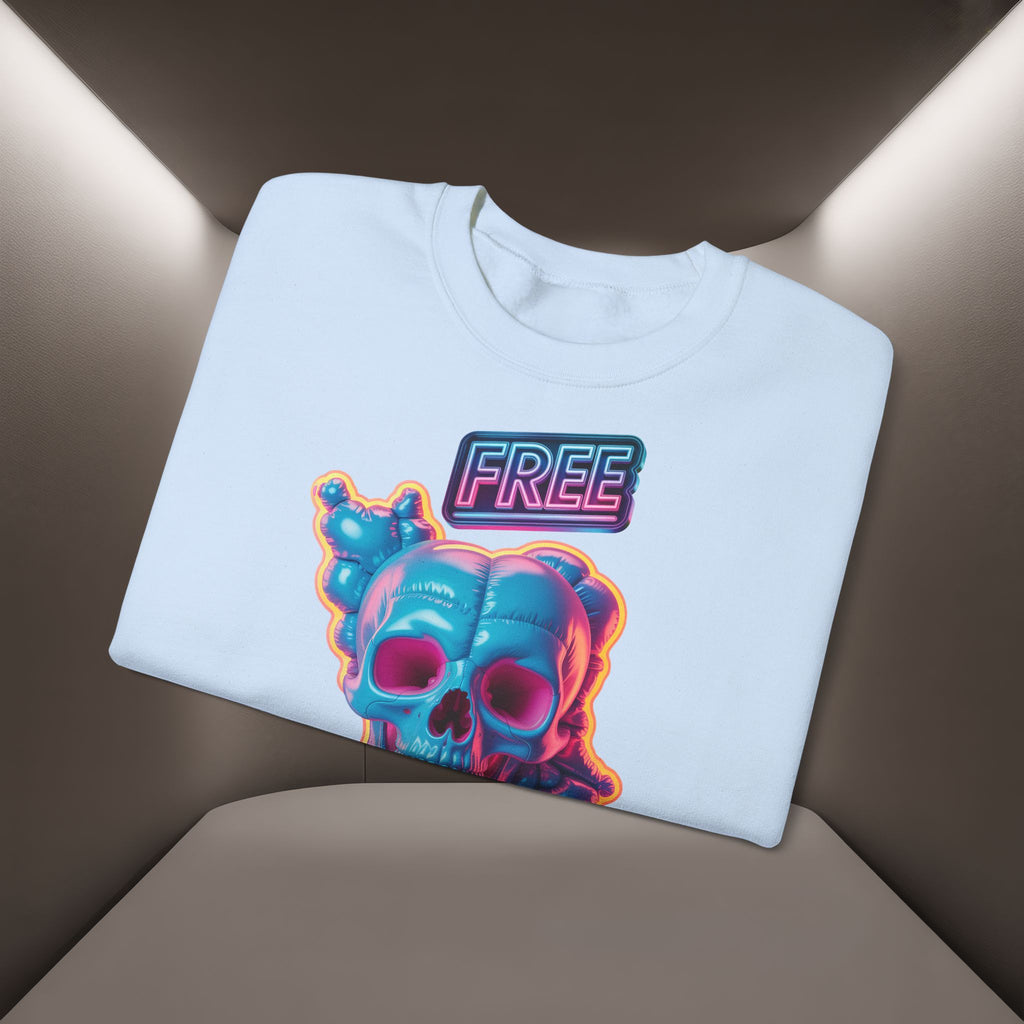 Neon Skull, shape of Iran's Map with 'FREE' sign Sweatshirt- Uniaex, Premium Quality