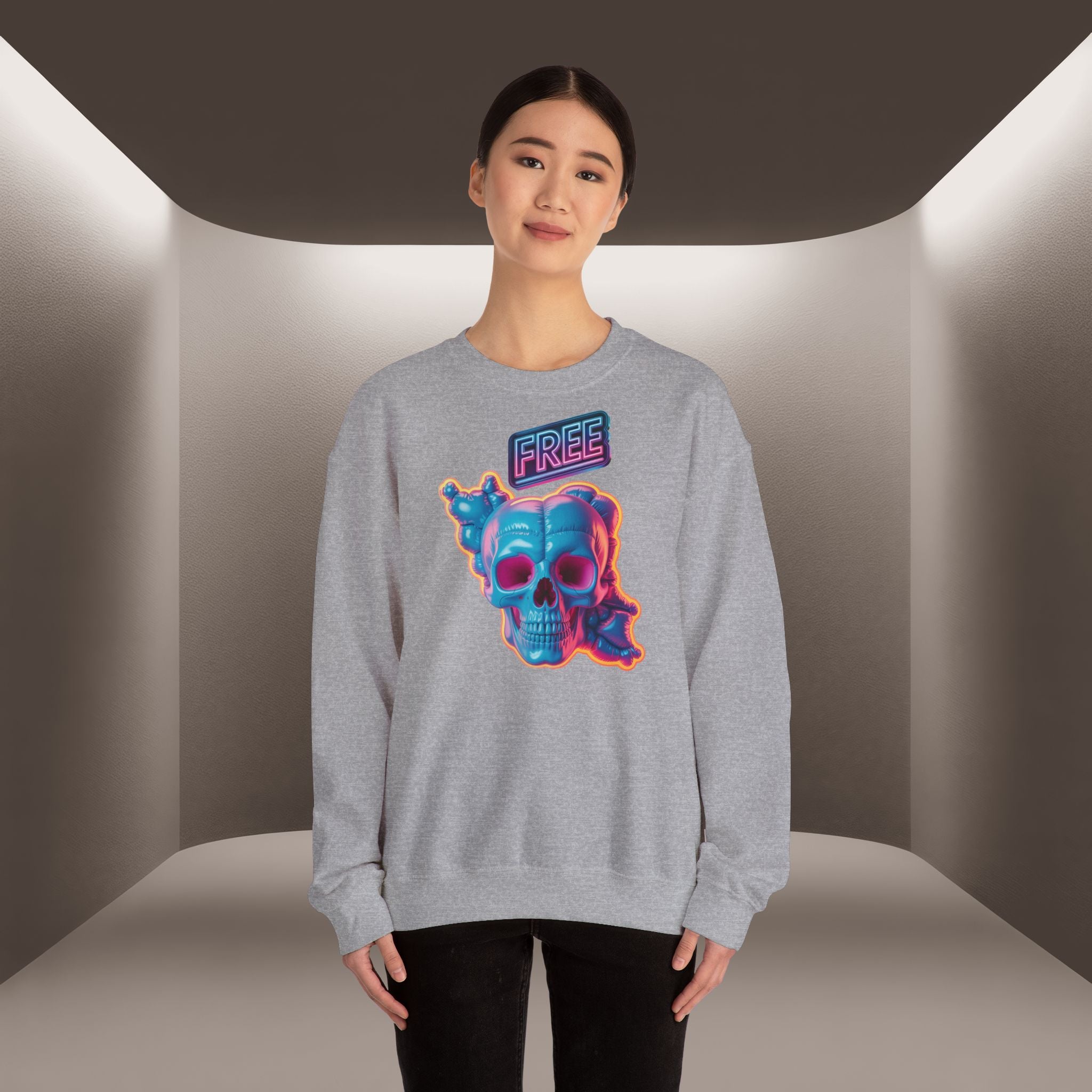 Neon Skull, shape of Iran's Map with 'FREE' sign Sweatshirt- Uniaex, Premium Quality