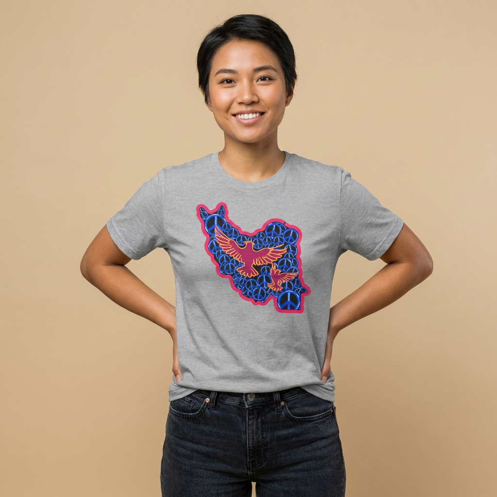 Free Iran Graphic T-Shirt — Iran Map with Peace symbols- Premium Quality