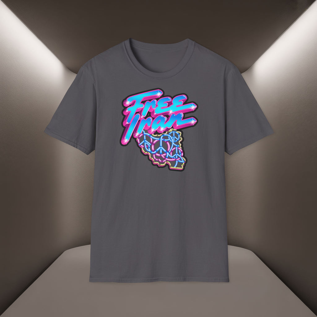 Free Flow California T-Shirt — Retro Neon Peace Sign Graphic
