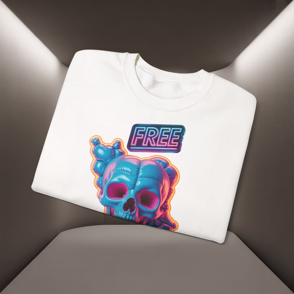 Neon Skull, shape of Iran's Map with 'FREE' sign Sweatshirt- Uniaex, Premium Quality