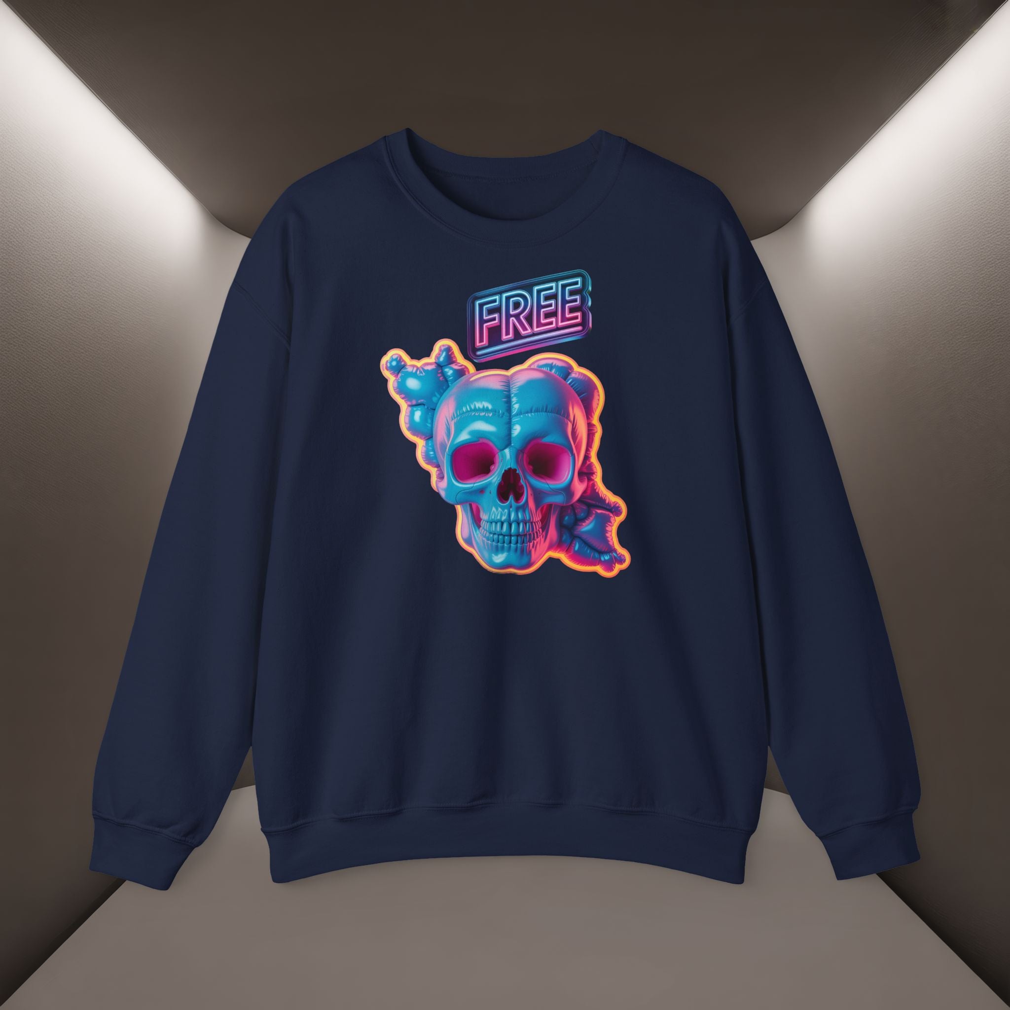 Neon Skull, shape of Iran's Map with 'FREE' sign Sweatshirt- Uniaex, Premium Quality