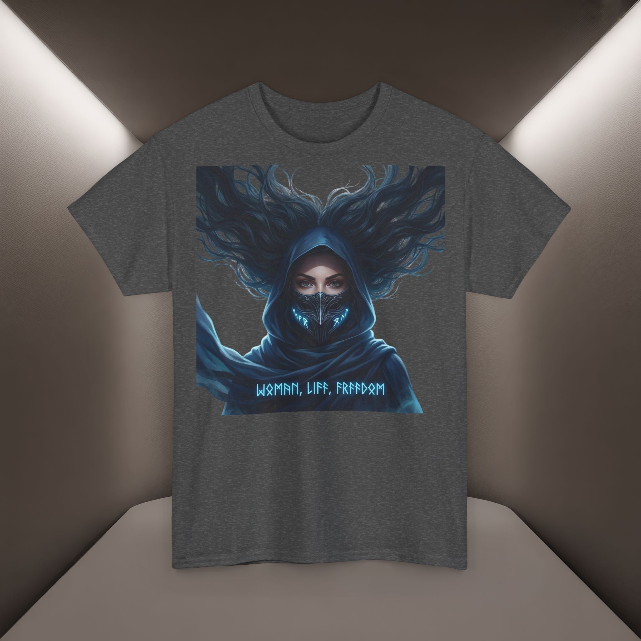 "Woman. Life. Freedom." Unique T-shirt, Unisex. Back: Good Thoughts, Good Words, Good Deeds