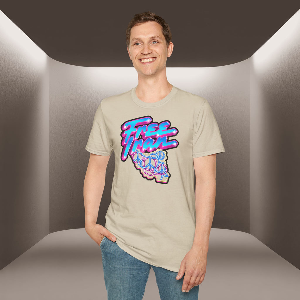 Free Flow California T-Shirt — Retro Neon Peace Sign Graphic