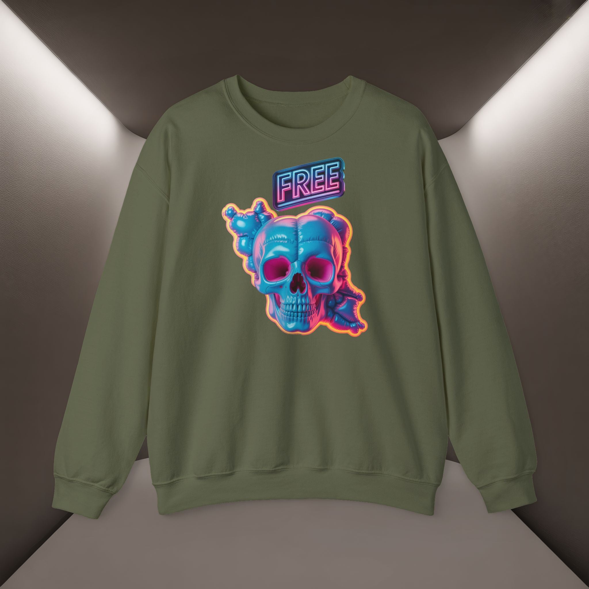 Neon Skull, shape of Iran's Map with 'FREE' sign Sweatshirt- Uniaex, Premium Quality