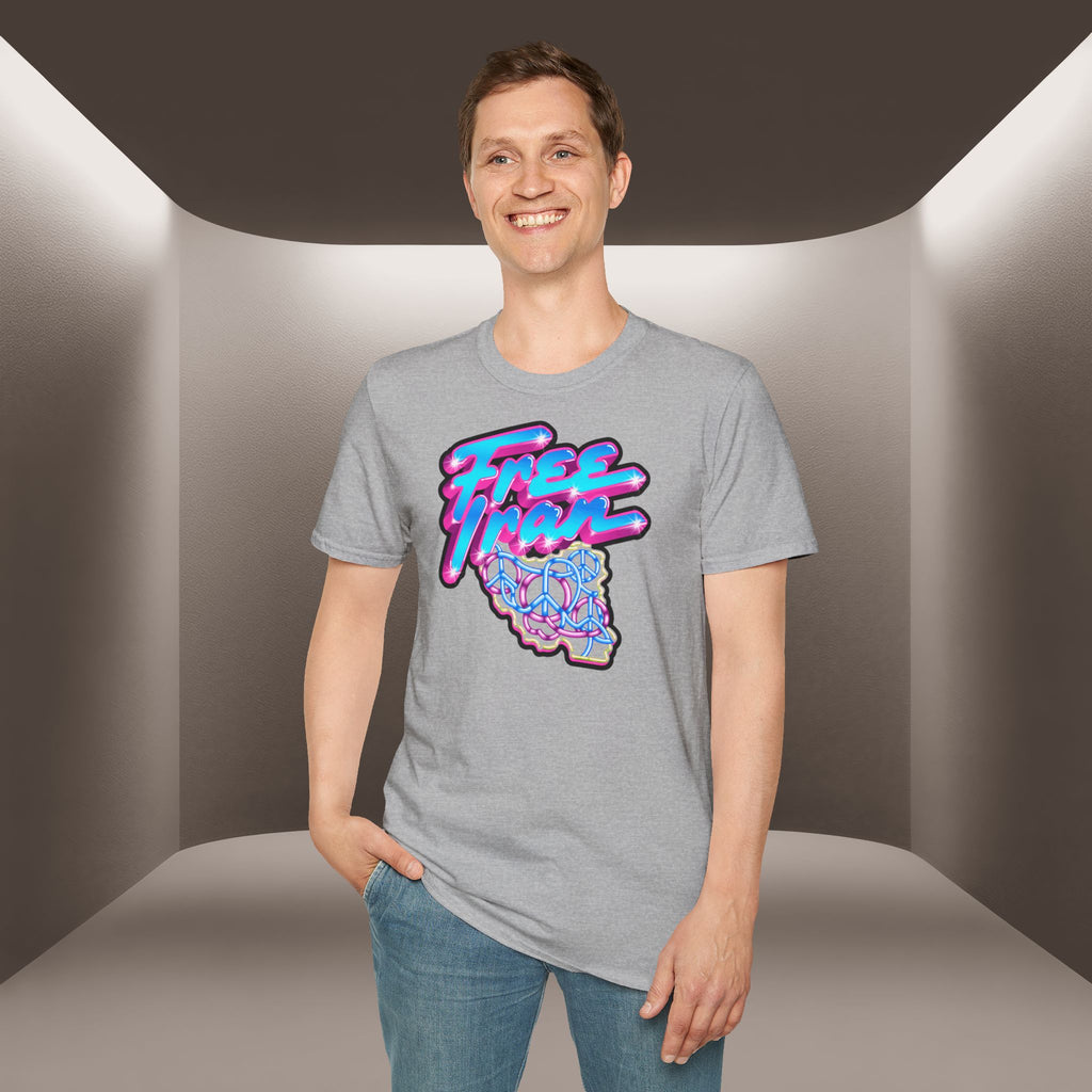 Free Flow California T-Shirt — Retro Neon Peace Sign Graphic