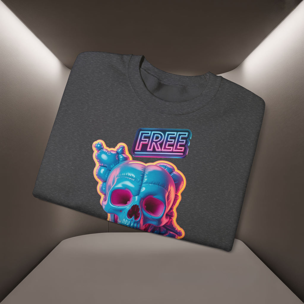 Neon Skull, shape of Iran's Map with 'FREE' sign Sweatshirt- Uniaex, Premium Quality