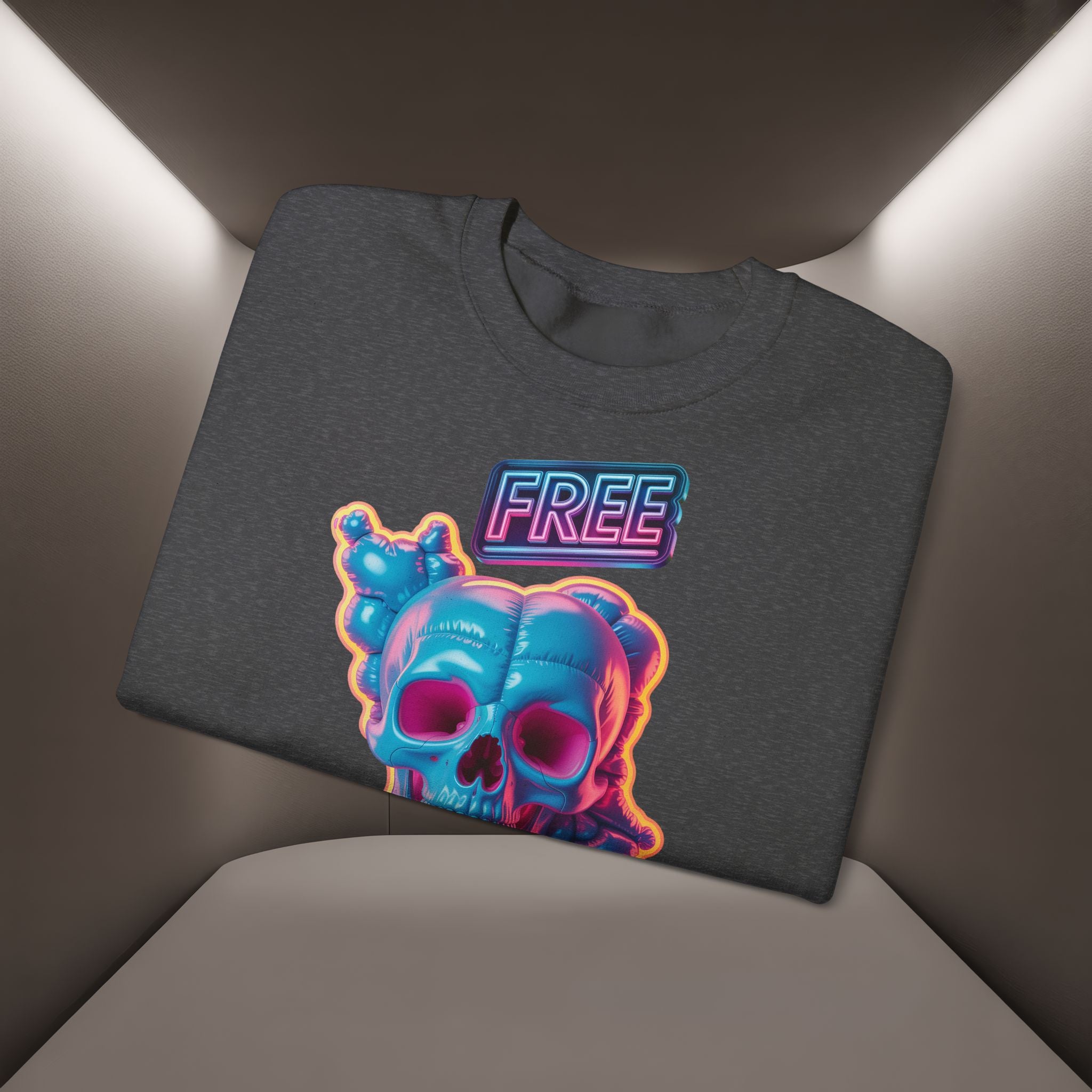 Neon Skull, shape of Iran's Map with 'FREE' sign Sweatshirt- Uniaex, Premium Quality