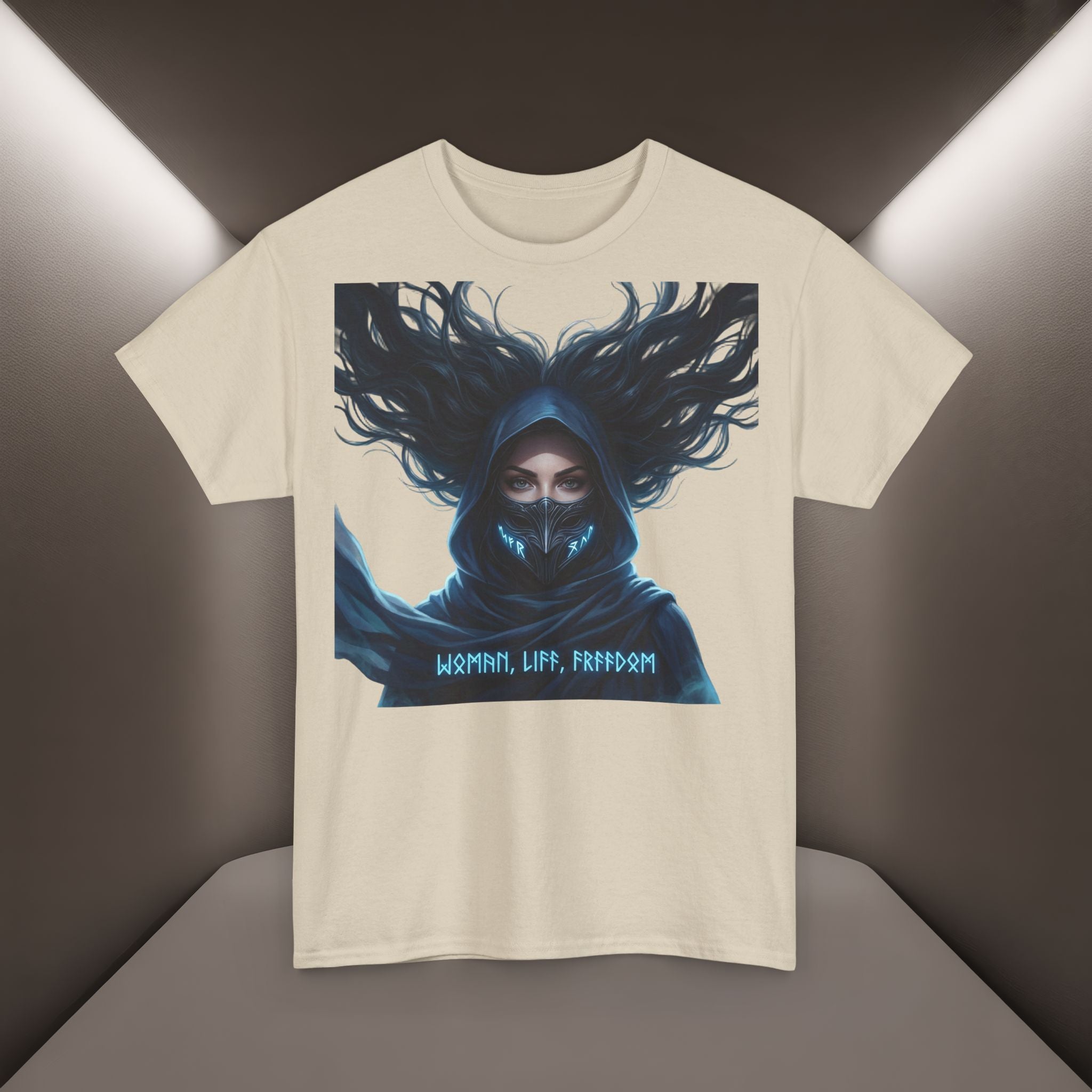 "Woman. Life. Freedom." Unique T-shirt, Unisex. Back: Good Thoughts, Good Words, Good Deeds